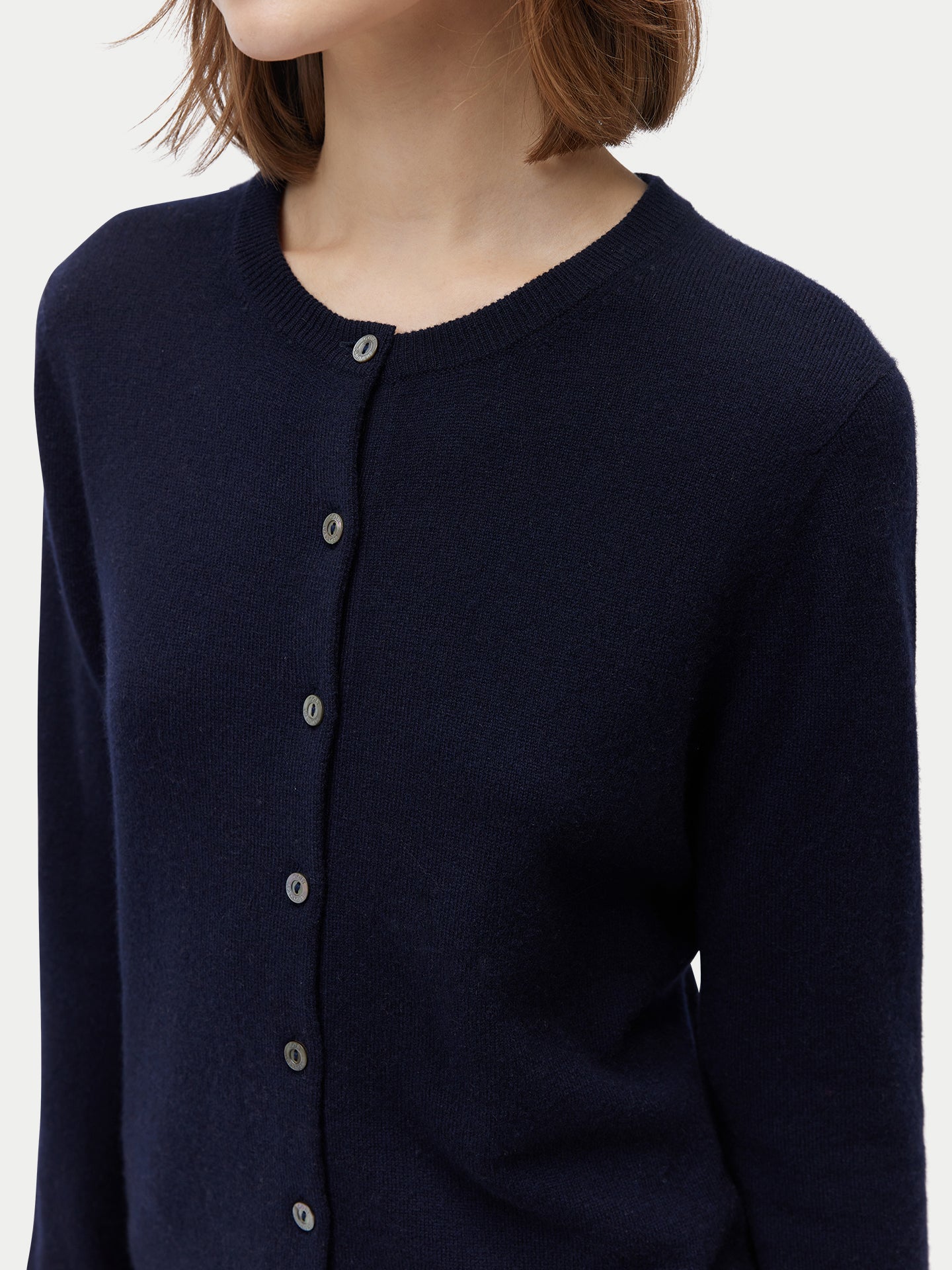 Women's Pure Cashmere Crew Neck Cardigan Navy Blazer | Gobi Cashmere