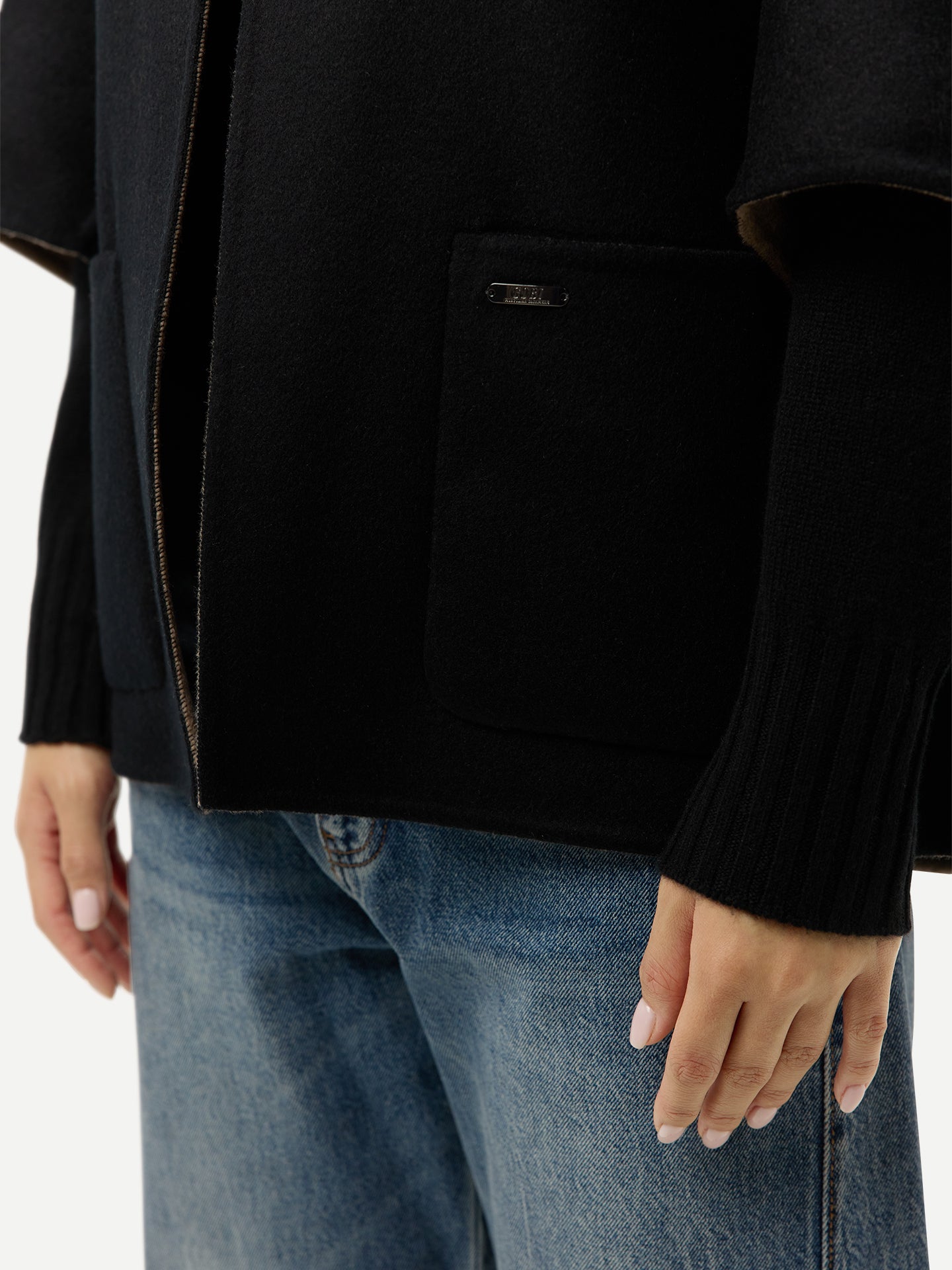 Patch Pocket Cashmere Poncho Jacket