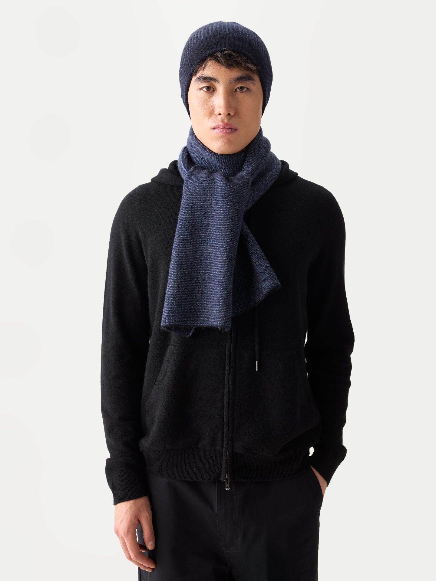 Cashmere Ribbed Knit Hat Navy Blazer - Gobi Cashmere