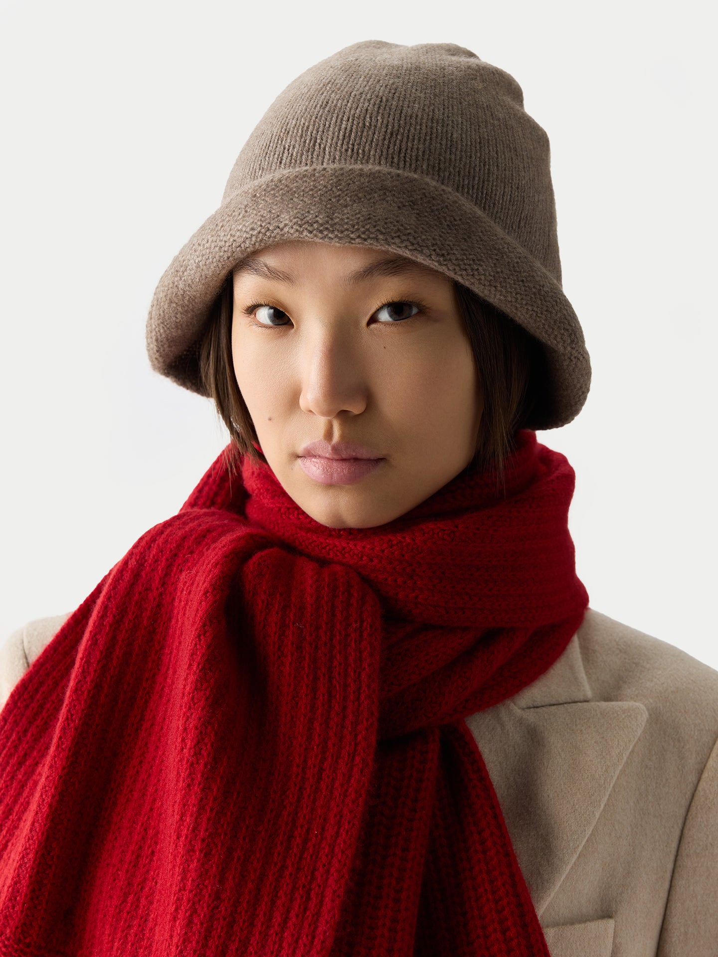 Wide Rib Knit Scarf Chili Pepper - Gobi Cashmere