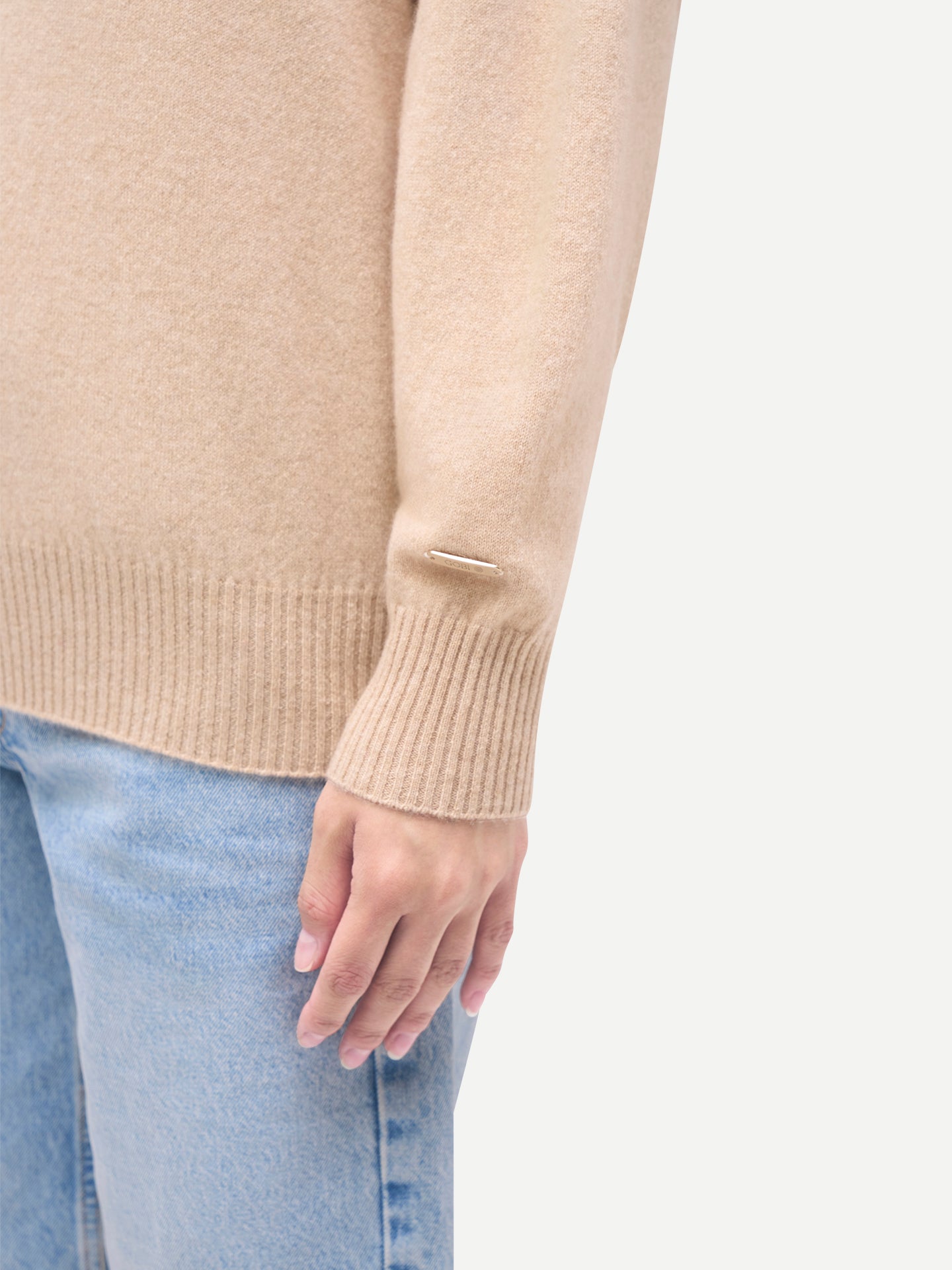 Women's Cashmere T-Neck Cashmere Sweater Beige - Gobi Cashmere