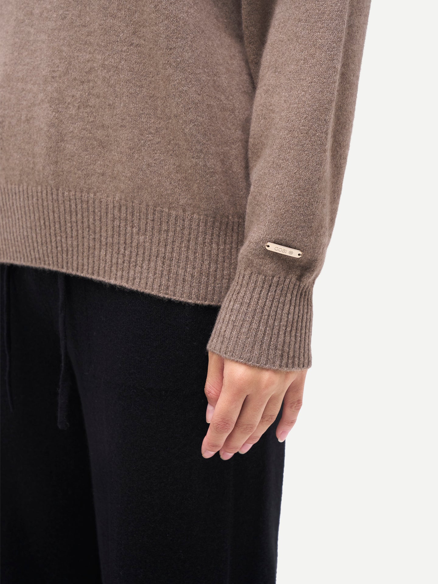 Women's Cashmere T-Neck Cashmere Sweater Taupe - Gobi Cashmere