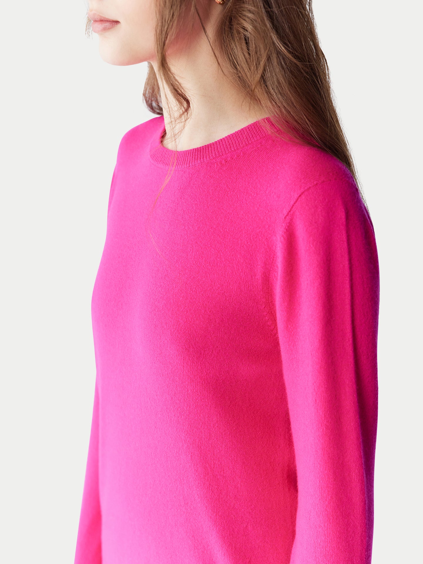Women's Cashmere Essential Crew Neck Sweater Magenta - Gobi Cashmere