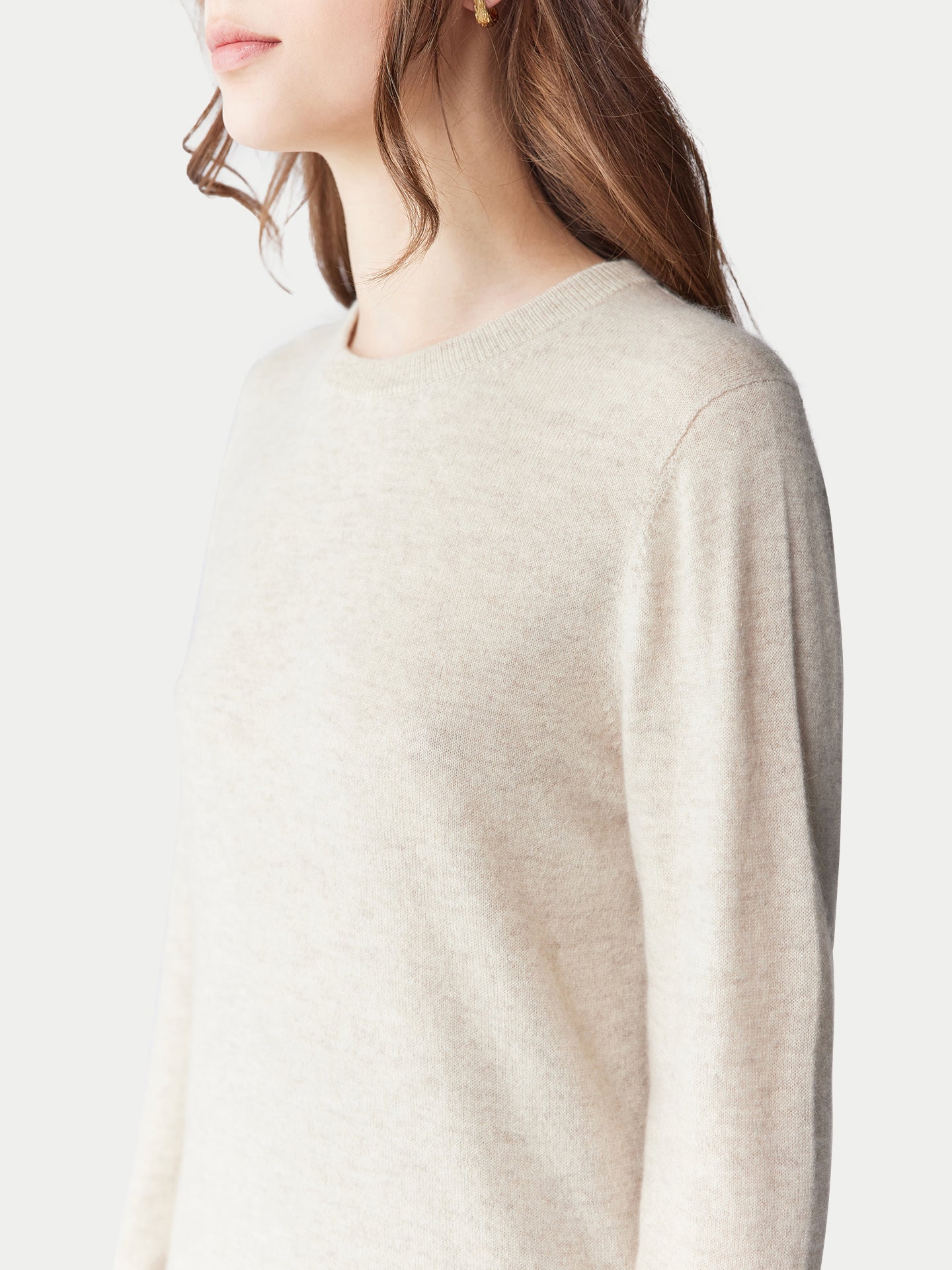 Women's Cashmere Essential Crew Neck Sweater Birch - Gobi Cashmere