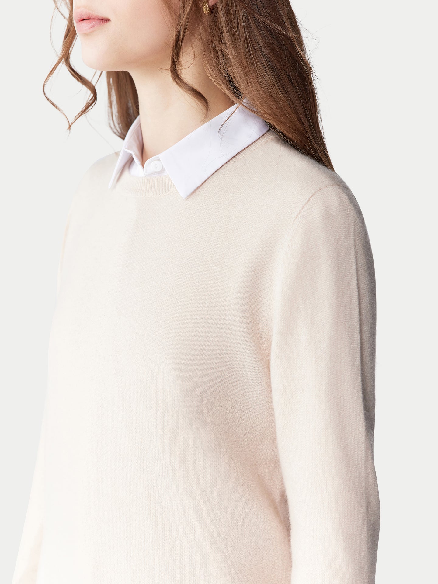 Women's Cashmere Essential Crew Neck Sweater Ivory White - Gobi Cashmere
