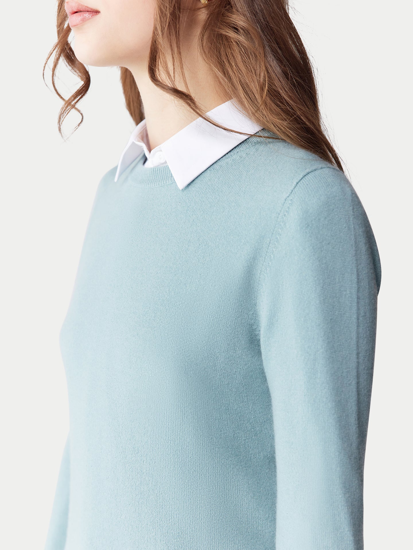 Women's Cashmere Essential Crew Neck Sweater Cloud Blue - Gobi Cashmere
