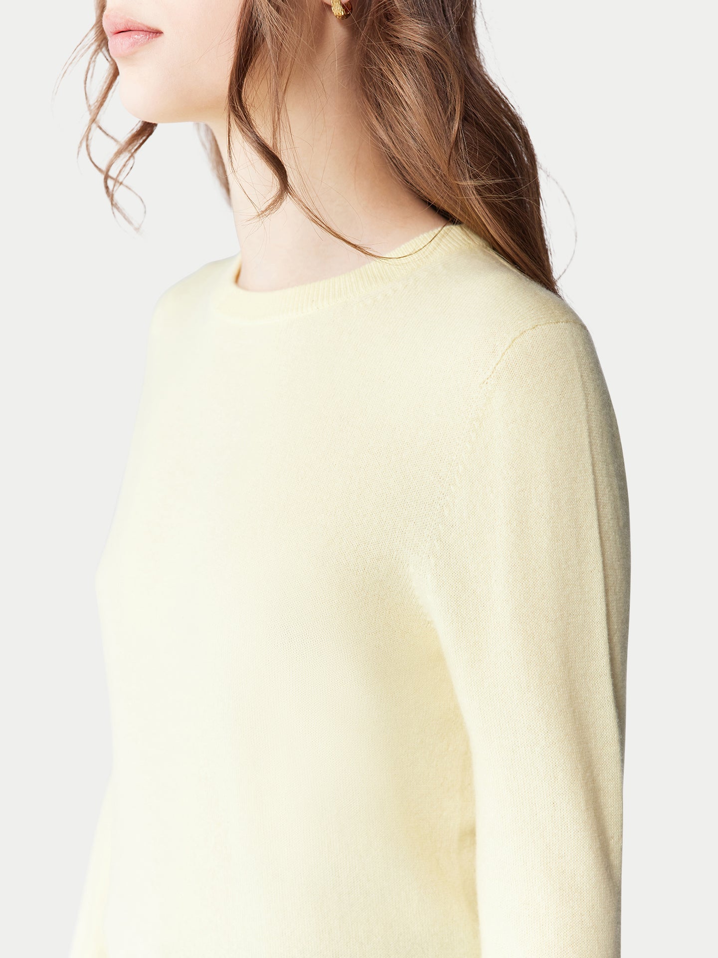 Women's Cashmere Essential Crew Neck Sweater Wax Yellow - Gobi Cashmere