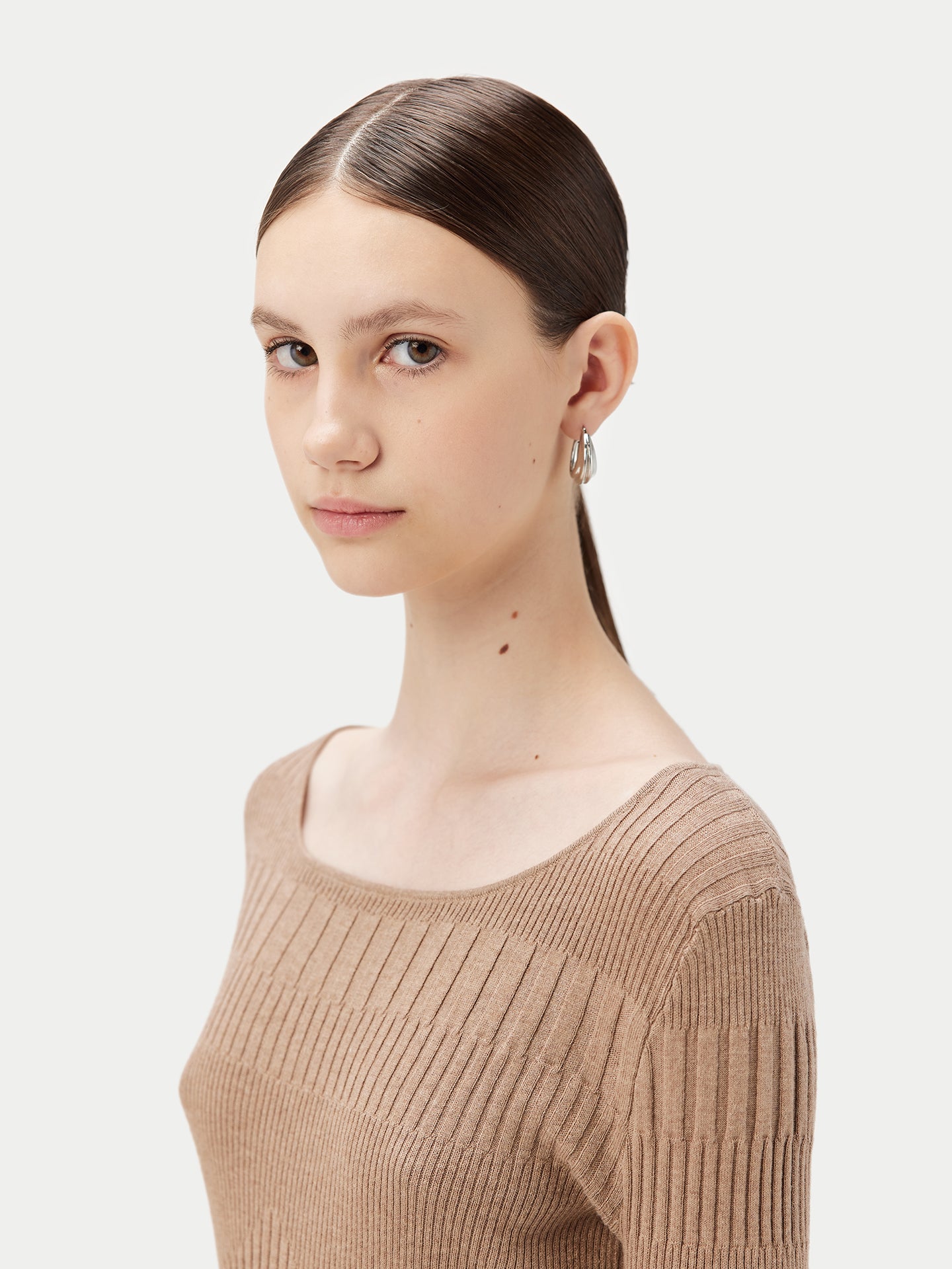 Women's Ribbed Cotton Silk Cashmere Blend Sweater Timber Wolf - Gobi Cashmere