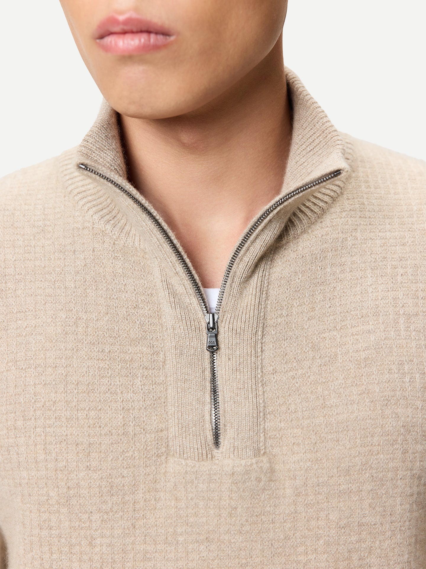 Men's Organic Colour Cashmere Waffle Knit Half-Zip Sweater