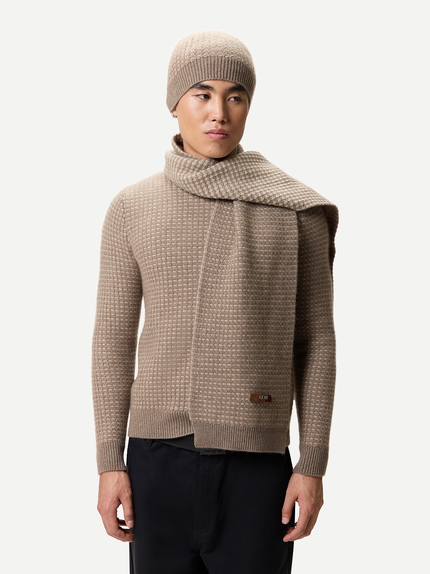 Waffle Knit Cashmere Hat Taupe - Gobi Cashmere