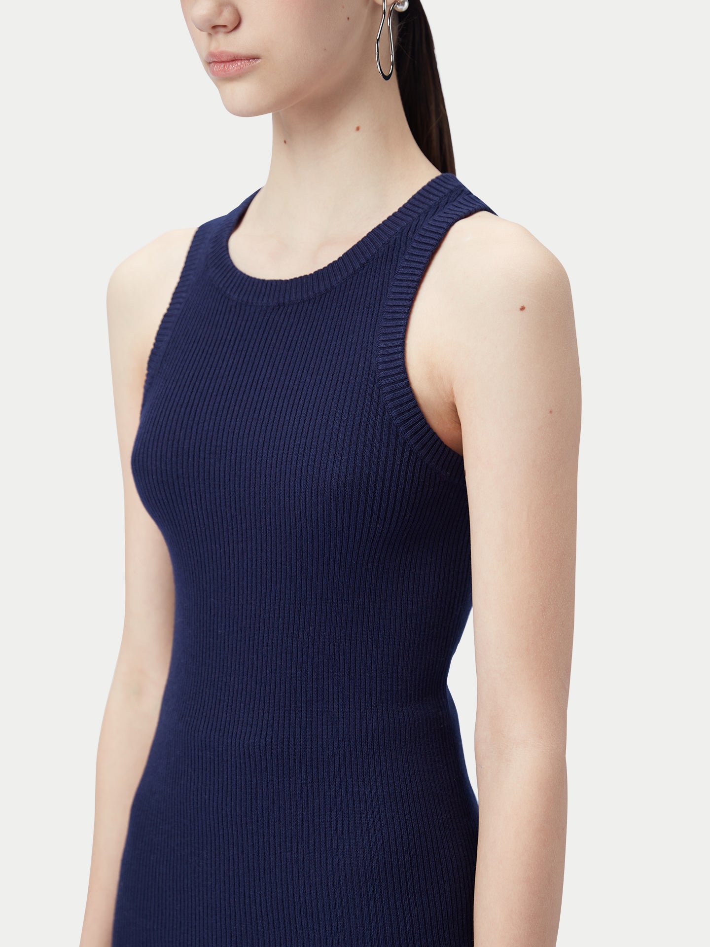 Women's Ribbed Cotton Silk Cashmere Blend Tank Top Navy - Gobi Cashmere