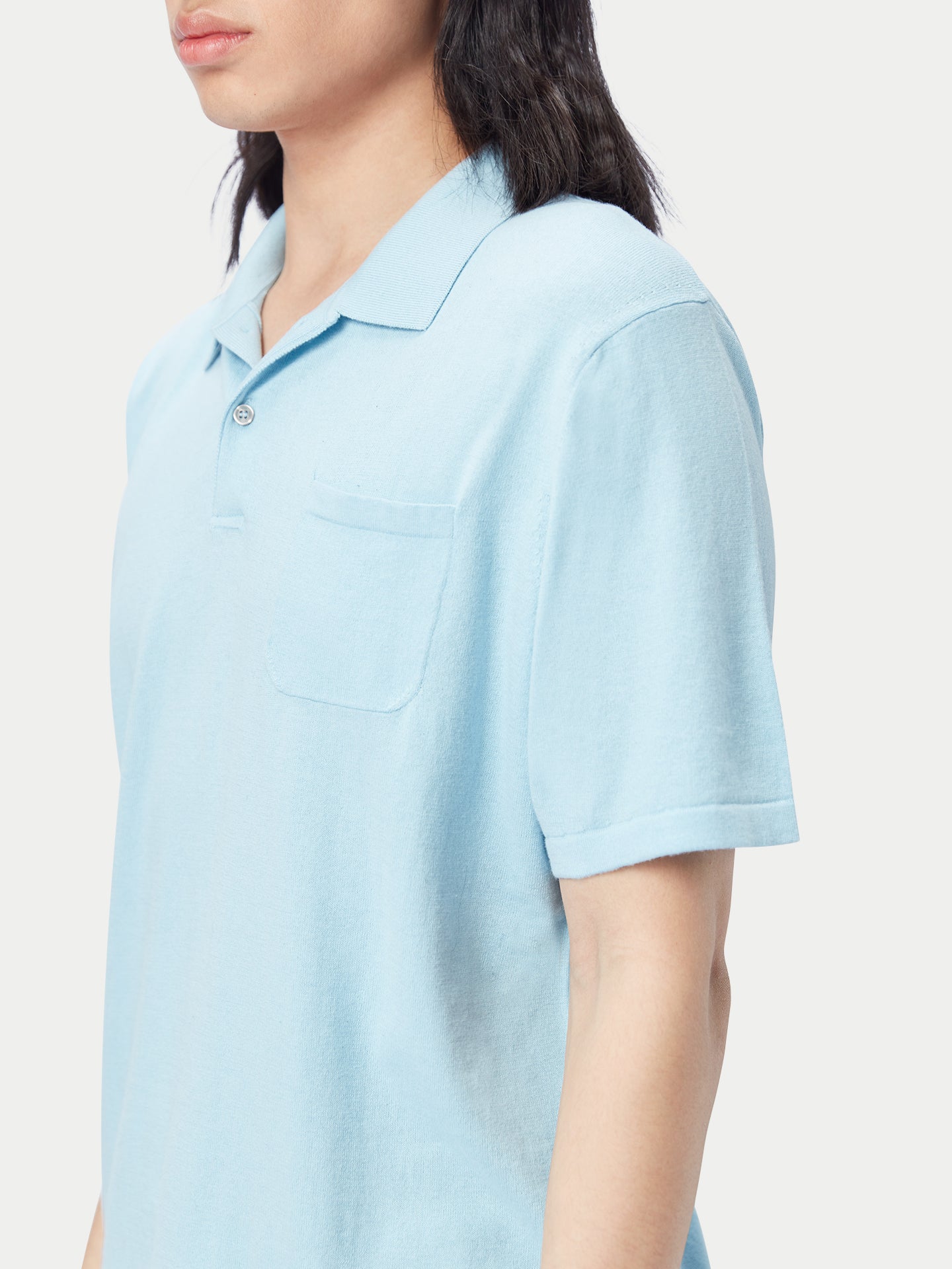 Men's Cotton Silk Cashmere Blend Polo Shirt Aquamarine - Gobi Cashmere