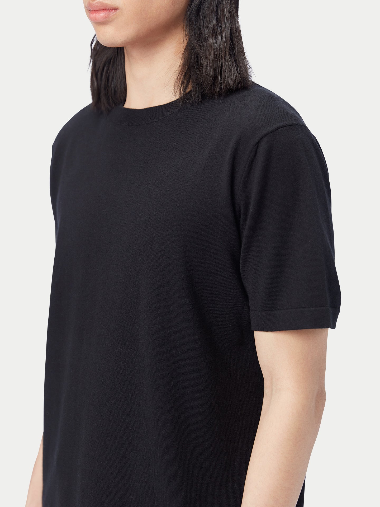 Men's Cotton Silk Cashmere Blend T-shirt Black - Gobi Cashmere