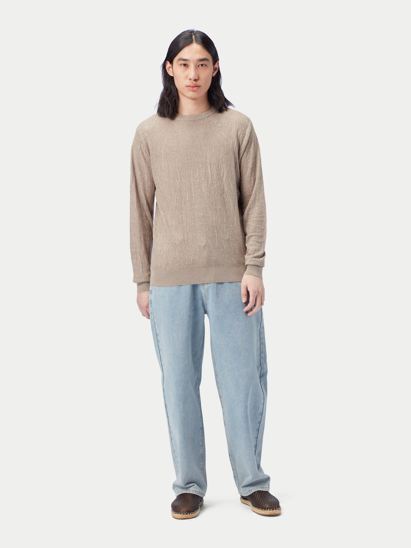 Men's Lightweight Silk Cashmere Textured Sweater Nomad - Gobi Cashmere