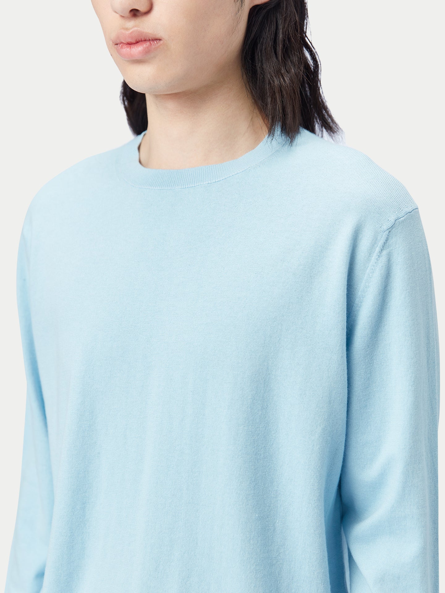 Men's Crewneck Cotton Silk Cashmere Blend Sweater Aquamarine - Gobi Cashmere