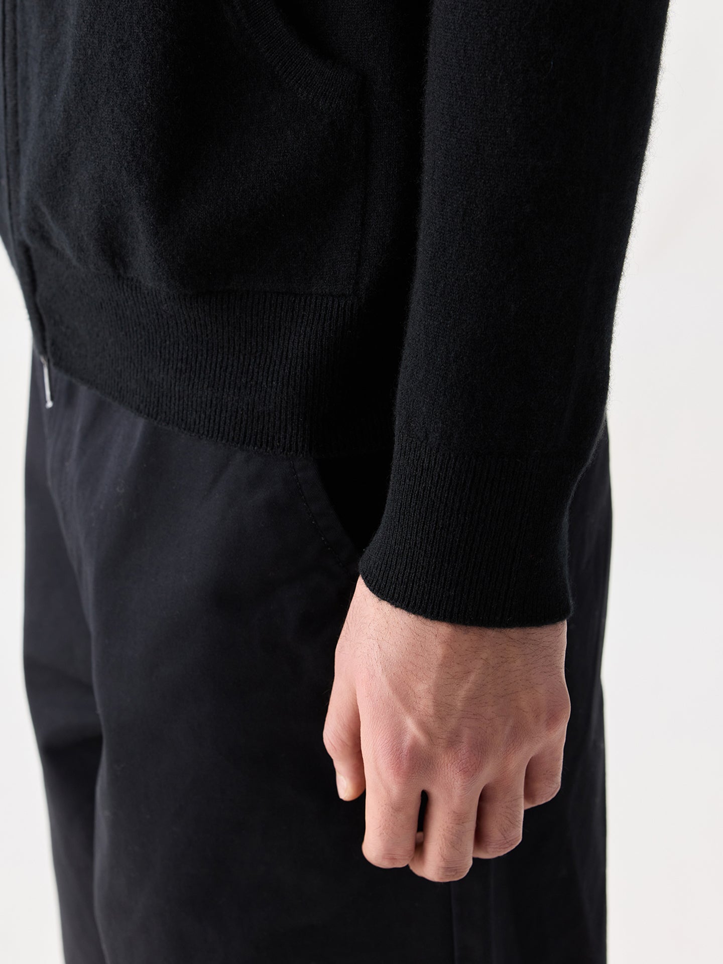 Men's Zip-Up Cashmere Hoodie Black| GOBI Cashmere