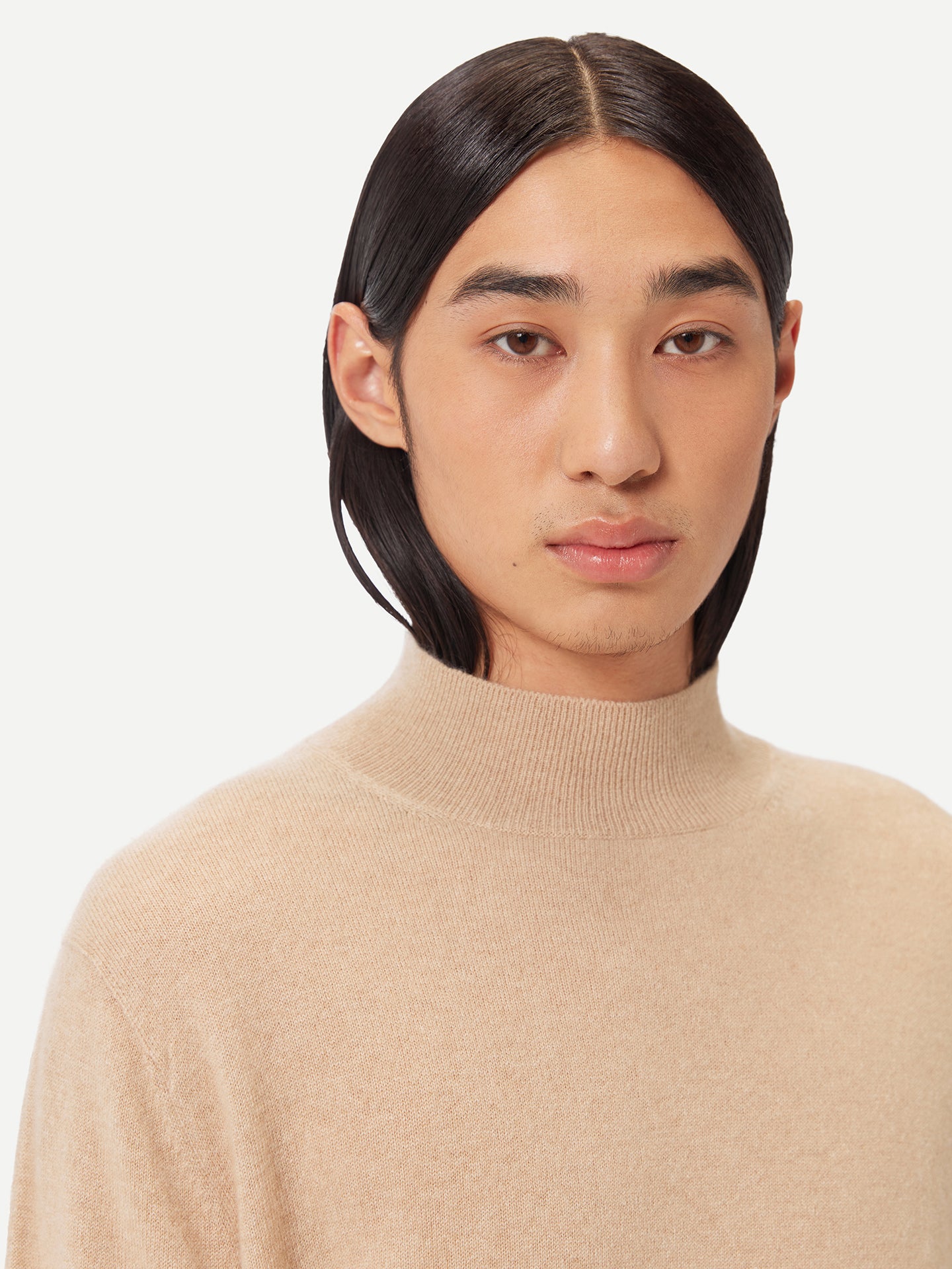 Men's Organic Colour Cashmere Mock Neck Sweater Beige - Gobi Cashmere