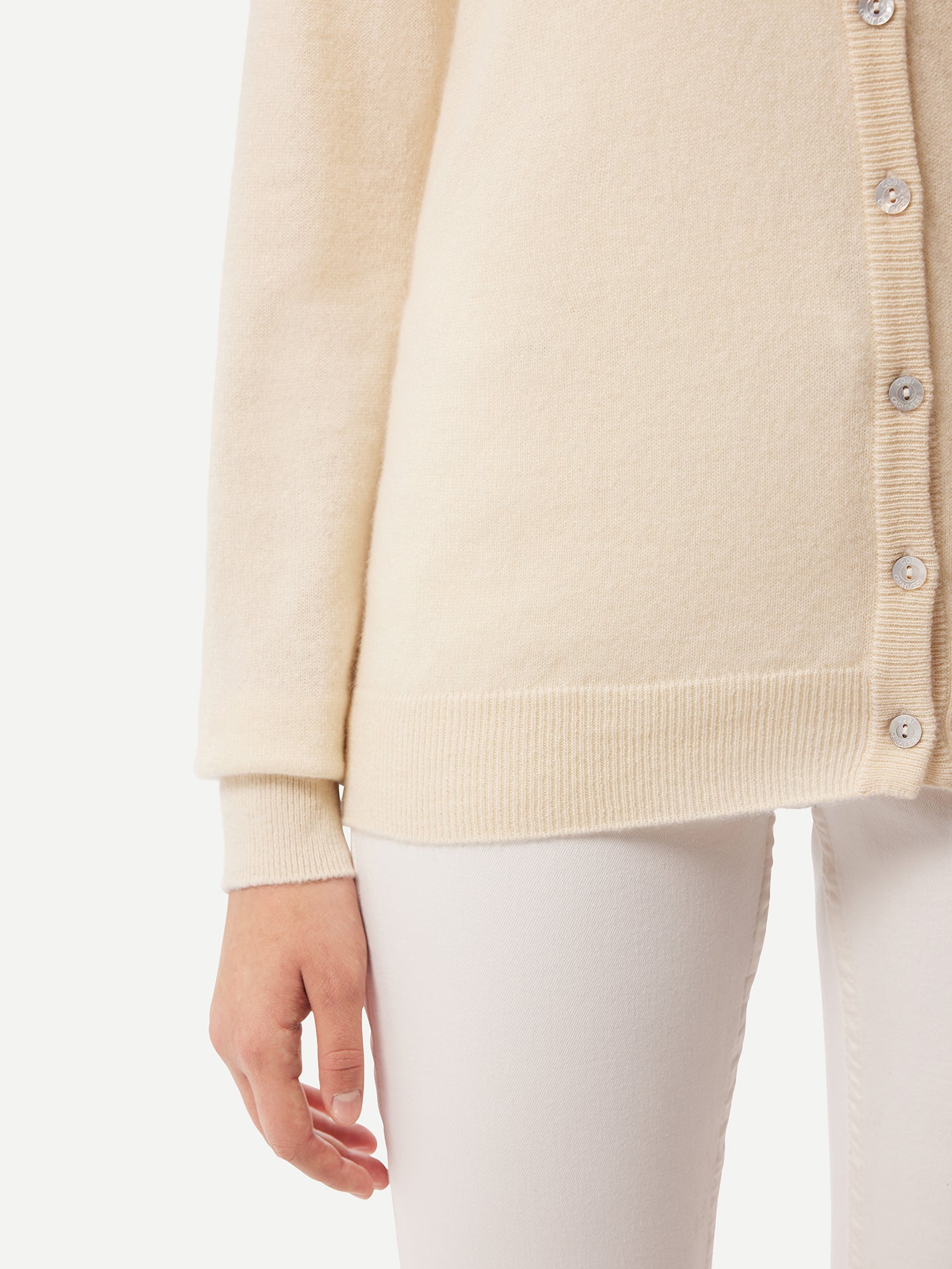 Women's Cashmere V-neck Button Cardigan Off White - Gobi Cashmere