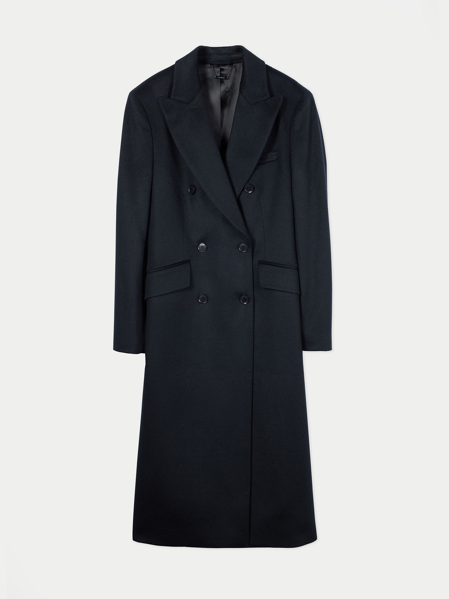 Double-Breasted Long Coat Black - Gobi Cashmere
