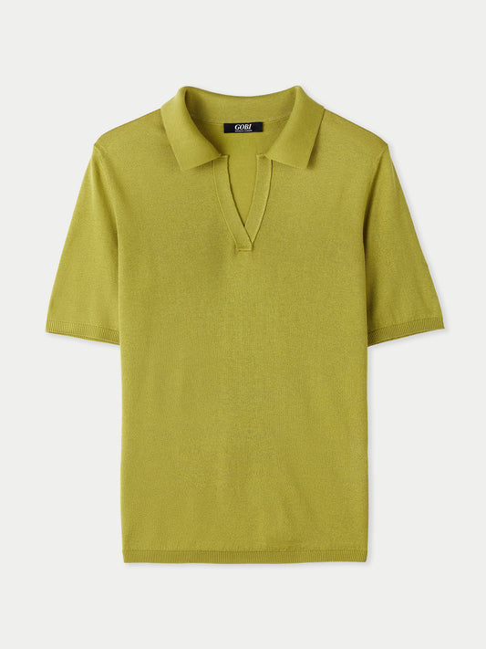 Women's Silk Cashmere Polo Shirt Dark Citron - Gobi Cashmere