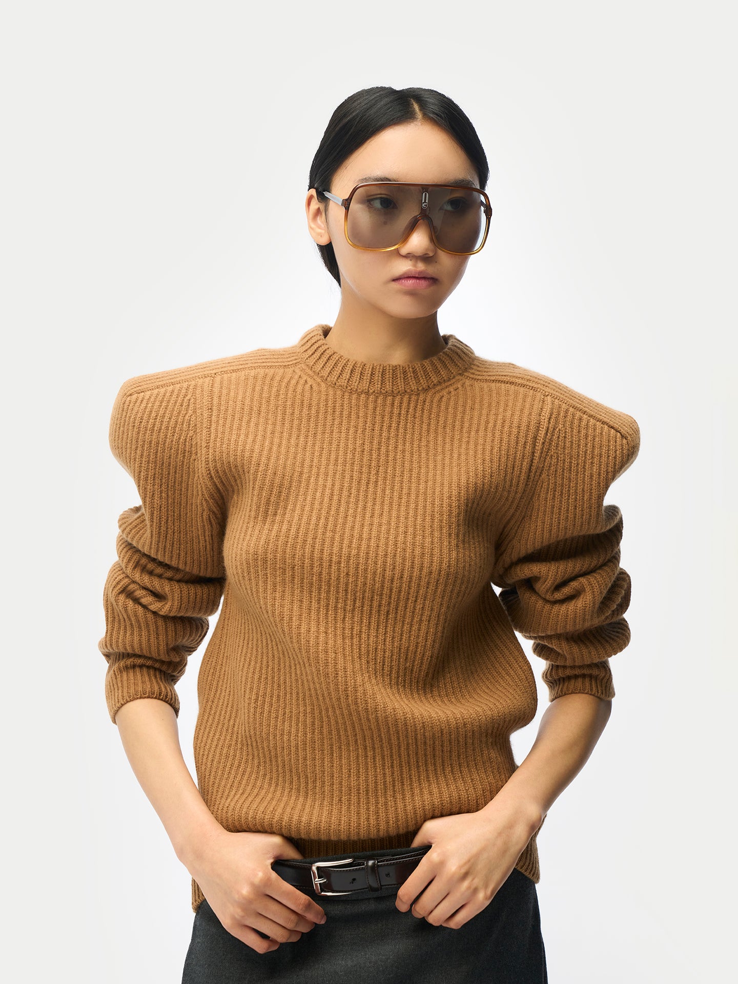 Sculpted-Shoulder Cashmere Sweater