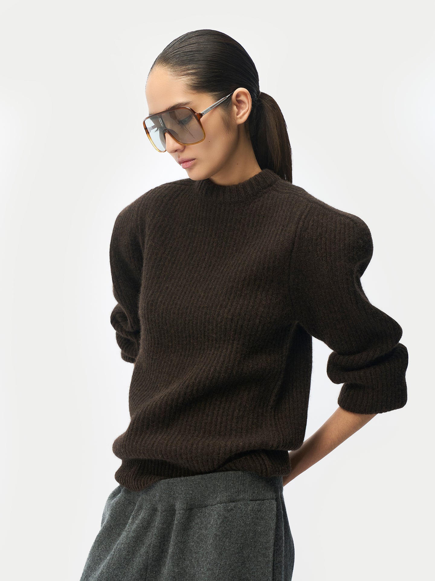 Sculpted-Shoulder Cashmere Sweater Mole - Gobi Cashmere