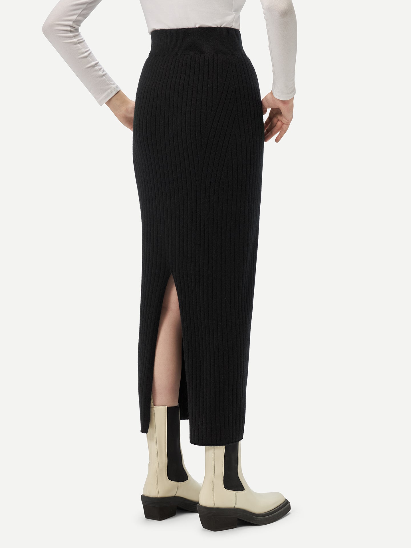 Organic Colour Cashmere Midi Skirt Black -Gobi Cashmere
