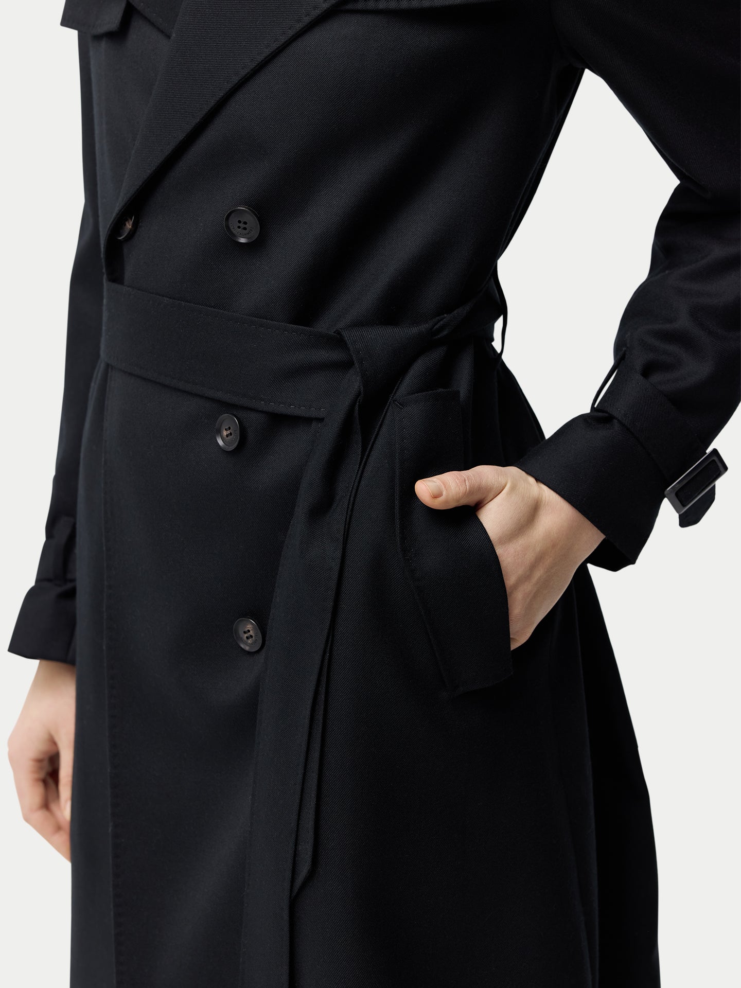 Women's Double Breasted Cashmere Trench Coat Black - Gobi Cashmere