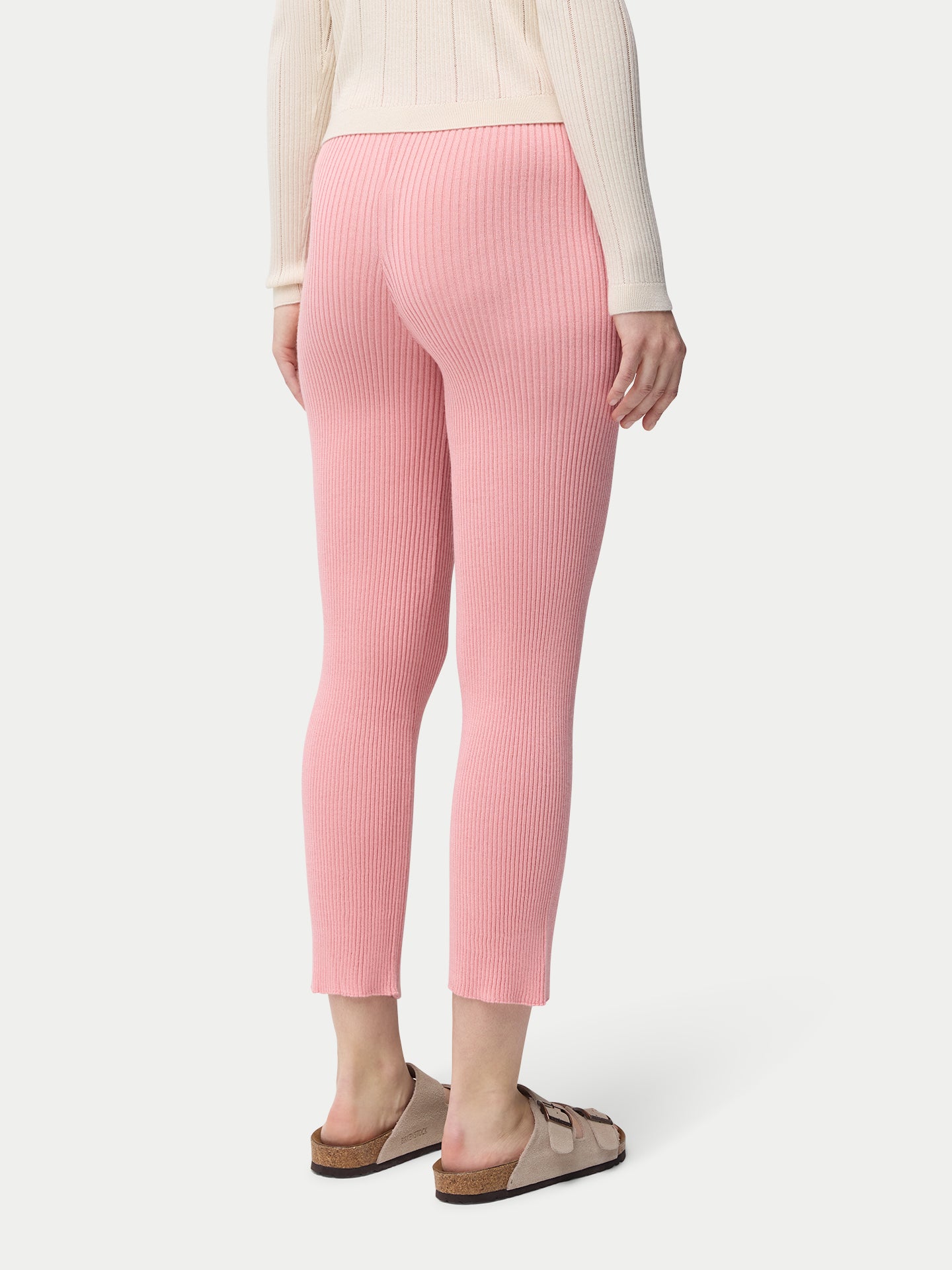 Women's Rib-Knit Cashmere Silk Pants Pink Icing - Gobi Cashmere