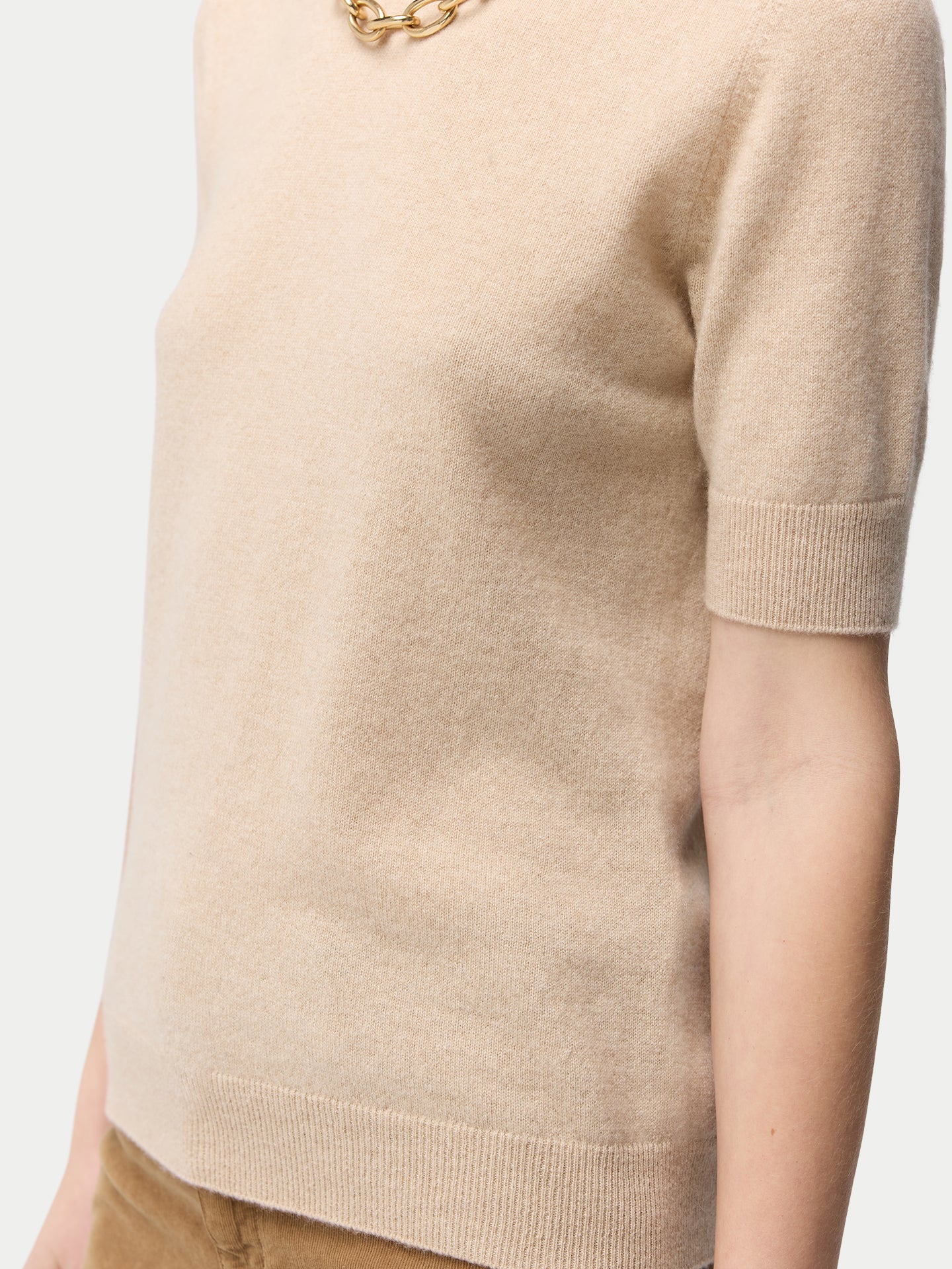 Women's Organic C-Neck Cashmere Top Beige | GOBI Cashmere
