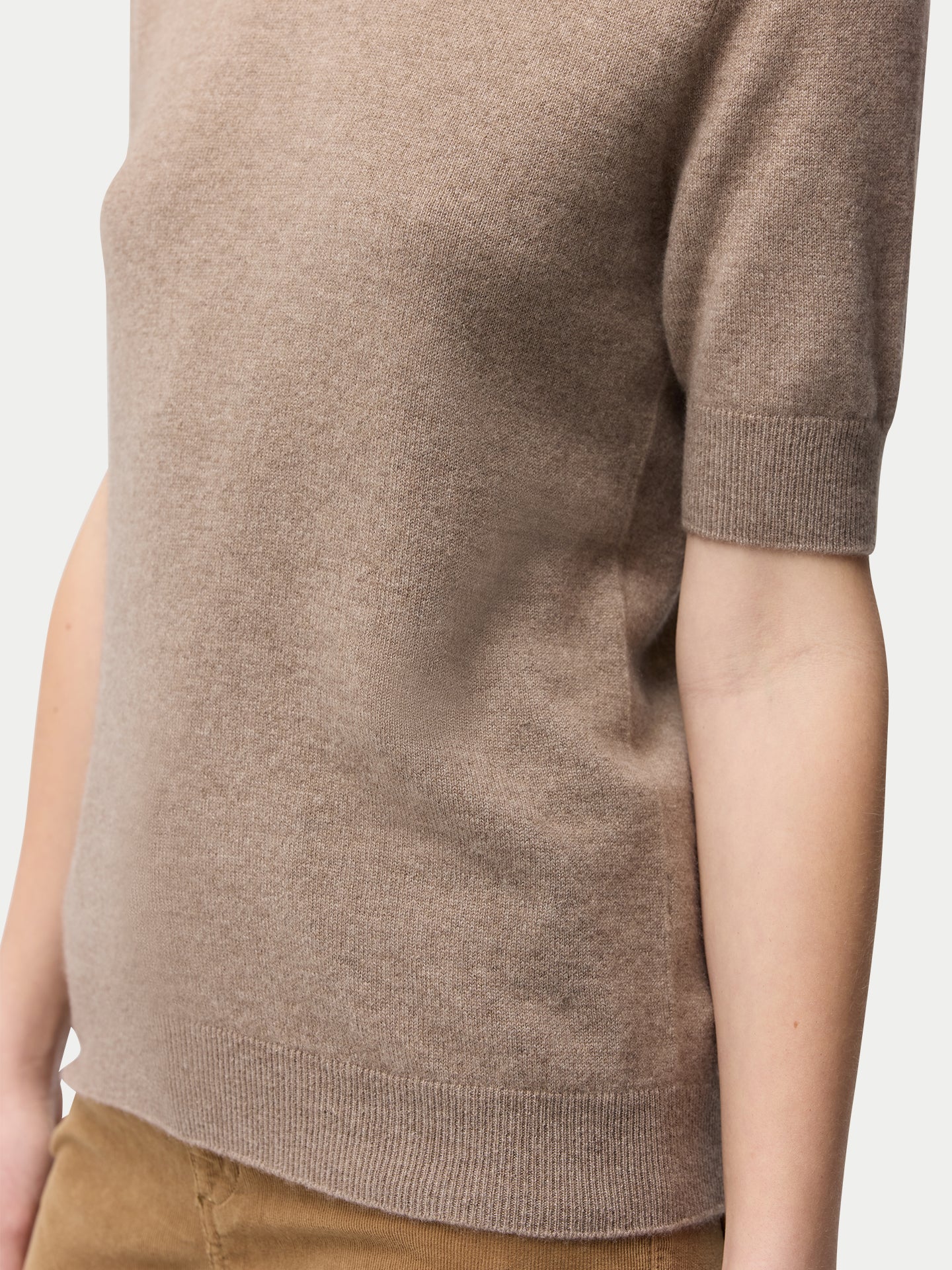 Women's Organic C-Neck Cashmere Top Taupe | GOBI Cashmere