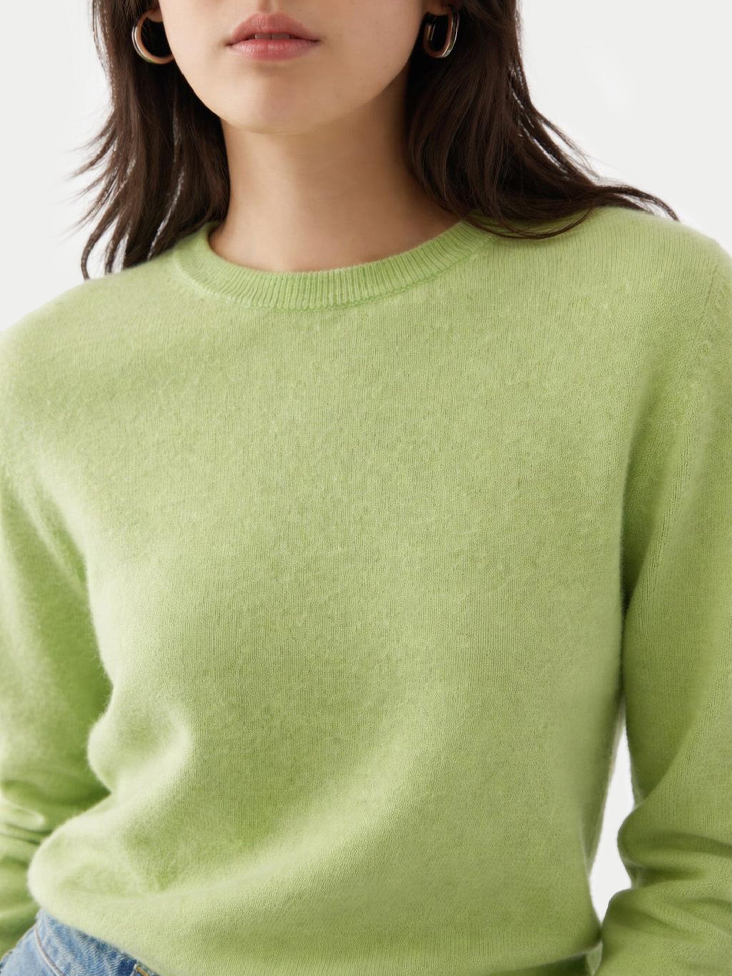 Essential Cashmere Crewneck Sweater Jade Lime - Gobi Cashmere