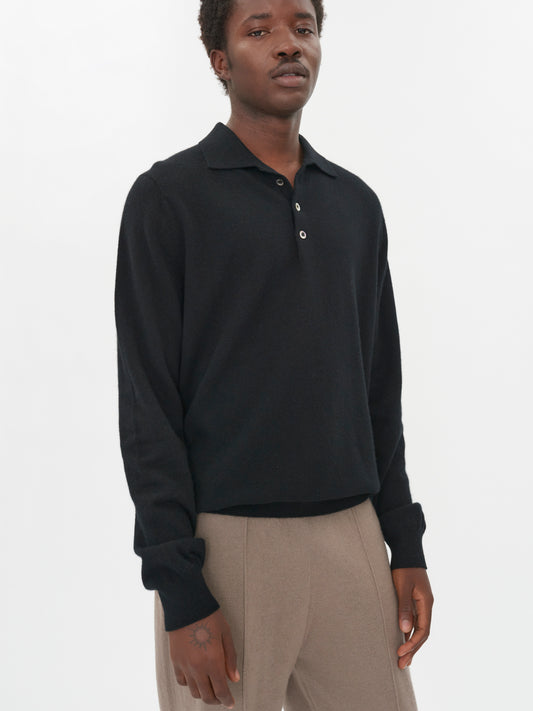 Men's Cashmere Polo Sweater Black - Gobi Cashmere