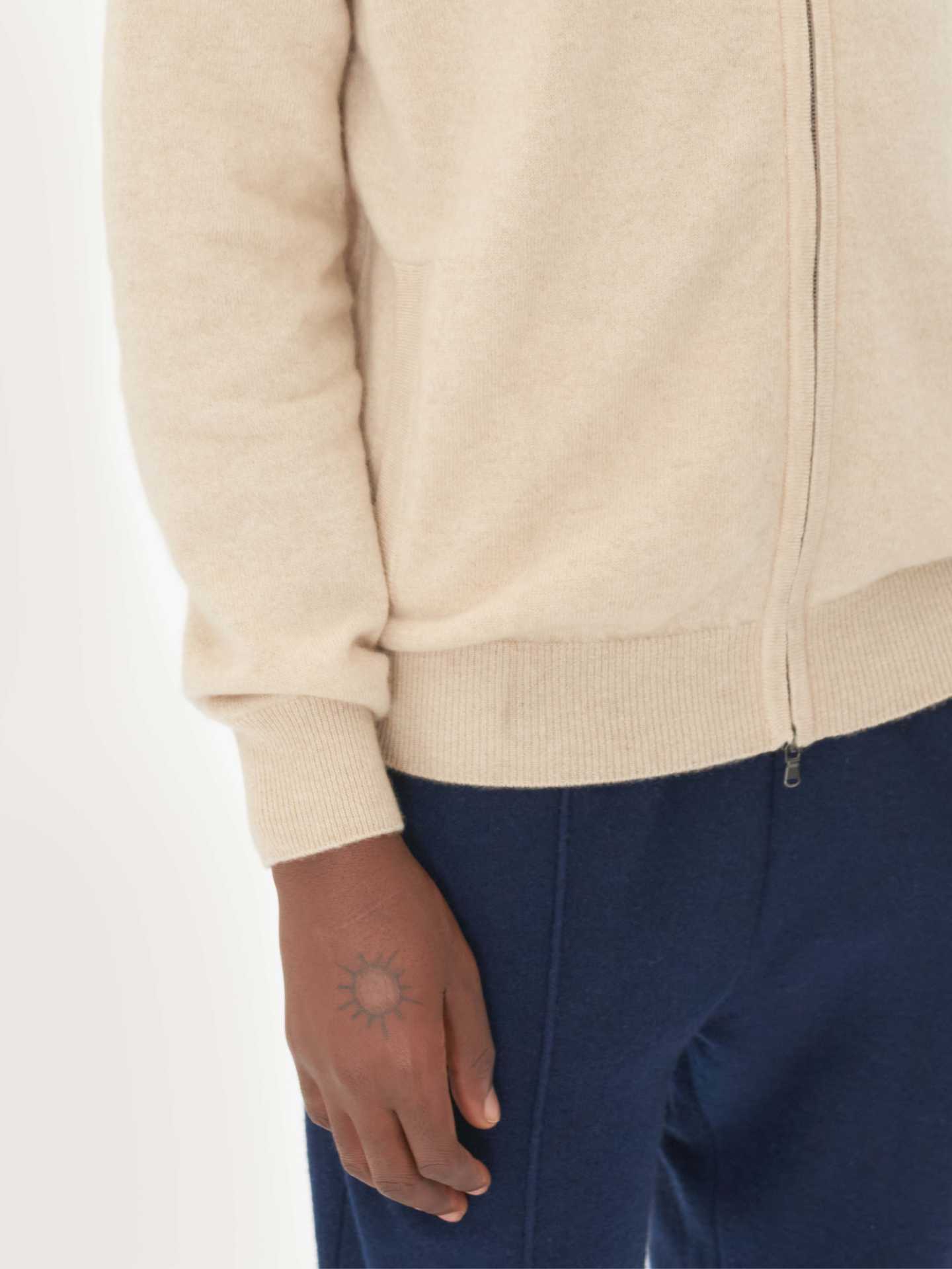 Men's Cashmere Full Zip Cardigan Beige - Gobi Cashmere