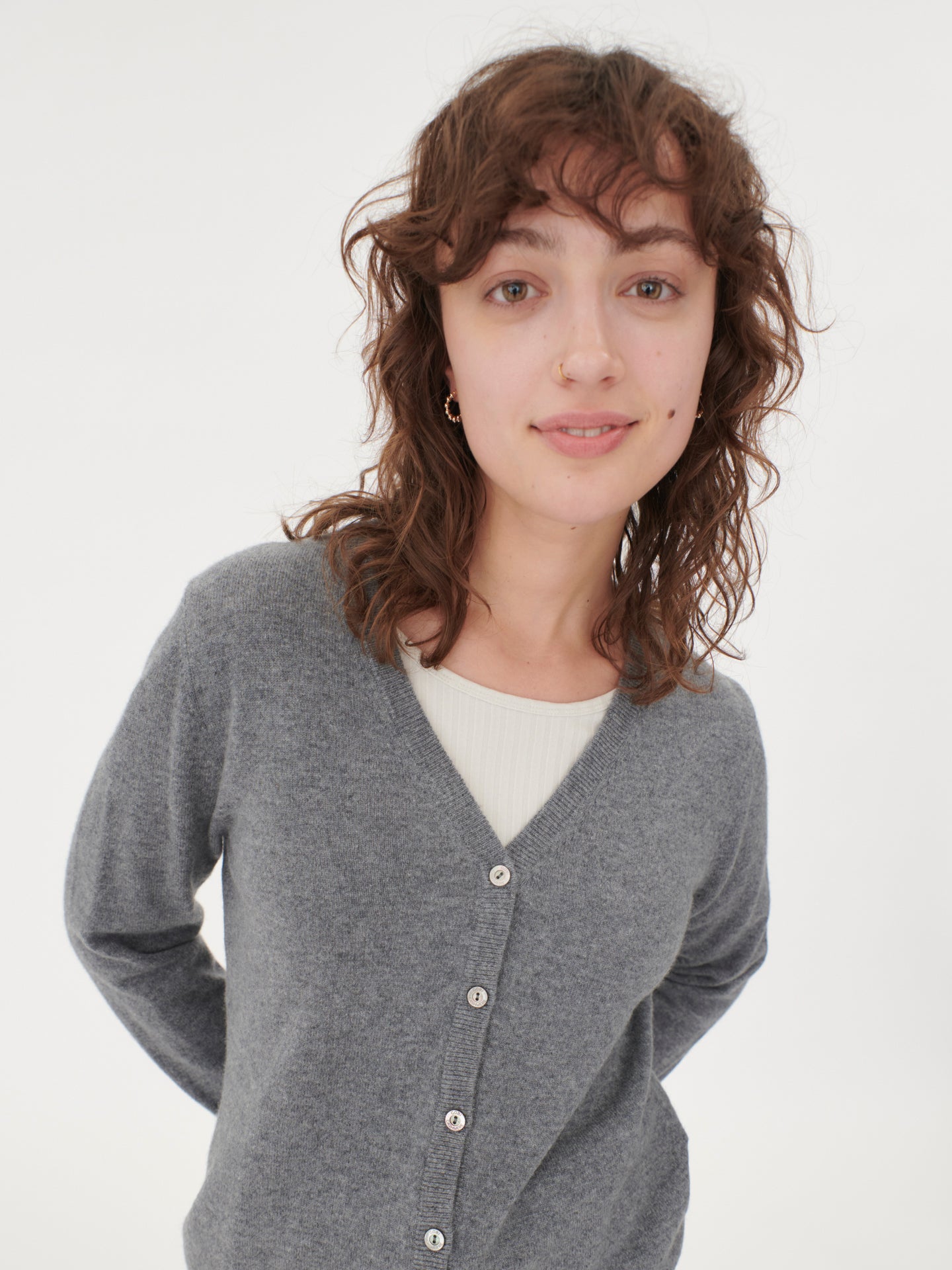 Women's Cashmere V-neck Button Cardigan Dim Gray - Gobi Cashmere