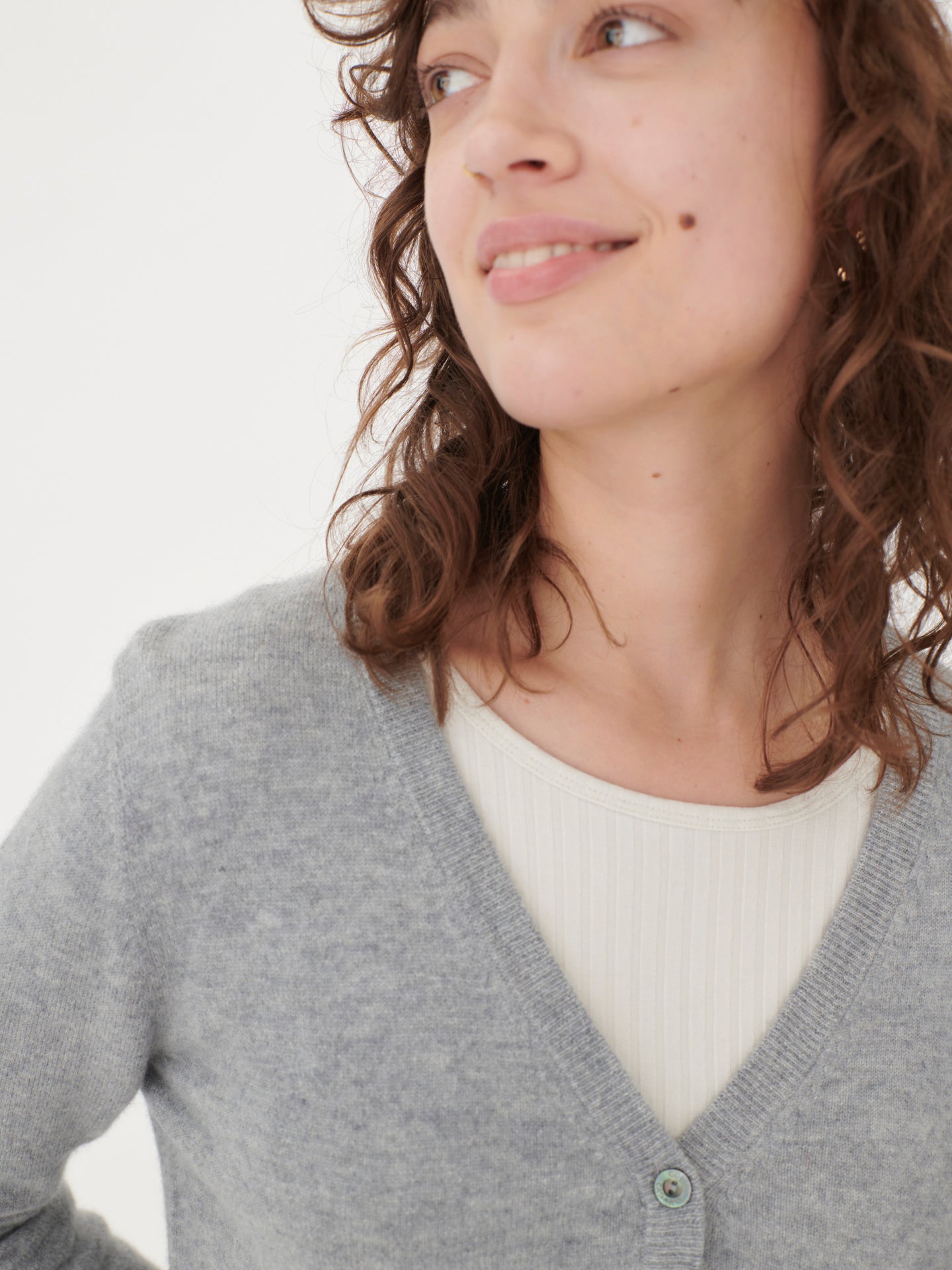 Women's Cashmere V-neck Button Cardigan Light Gray - Gobi Cashmere