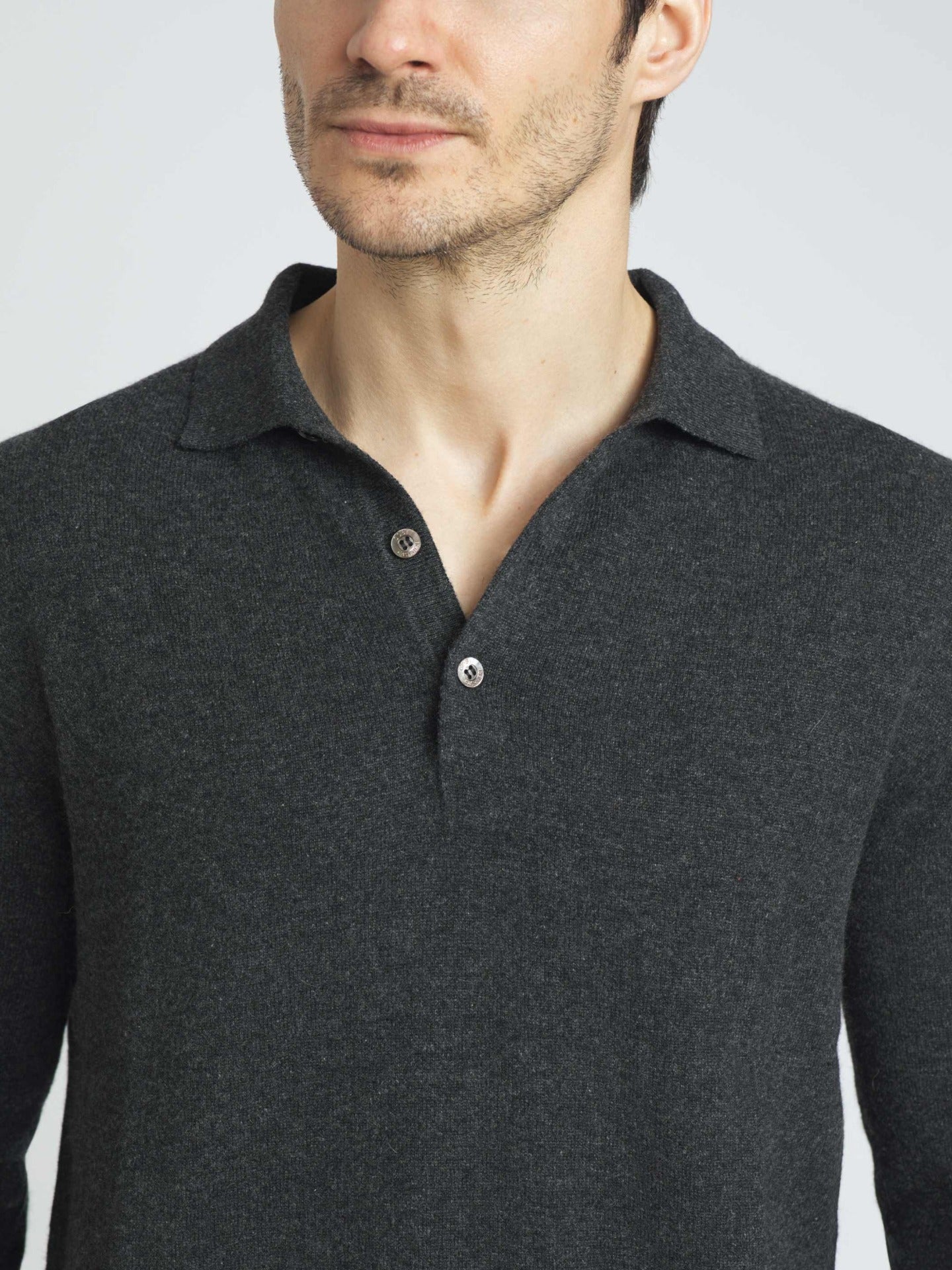 Men's Cashmere Polo Sweater Charcoal - Gobi Cashmere
