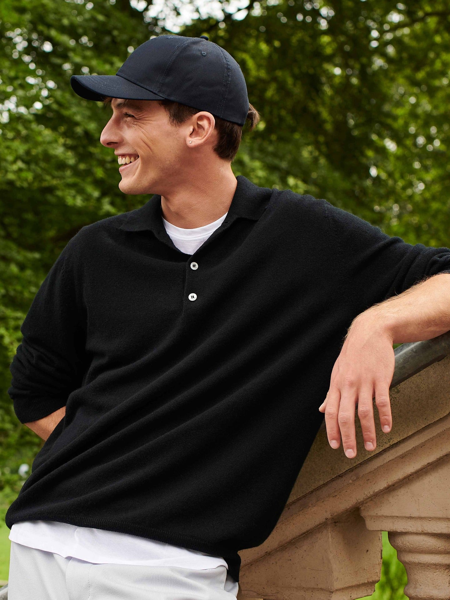 Men's Cashmere Polo Sweater Black - Gobi Cashmere