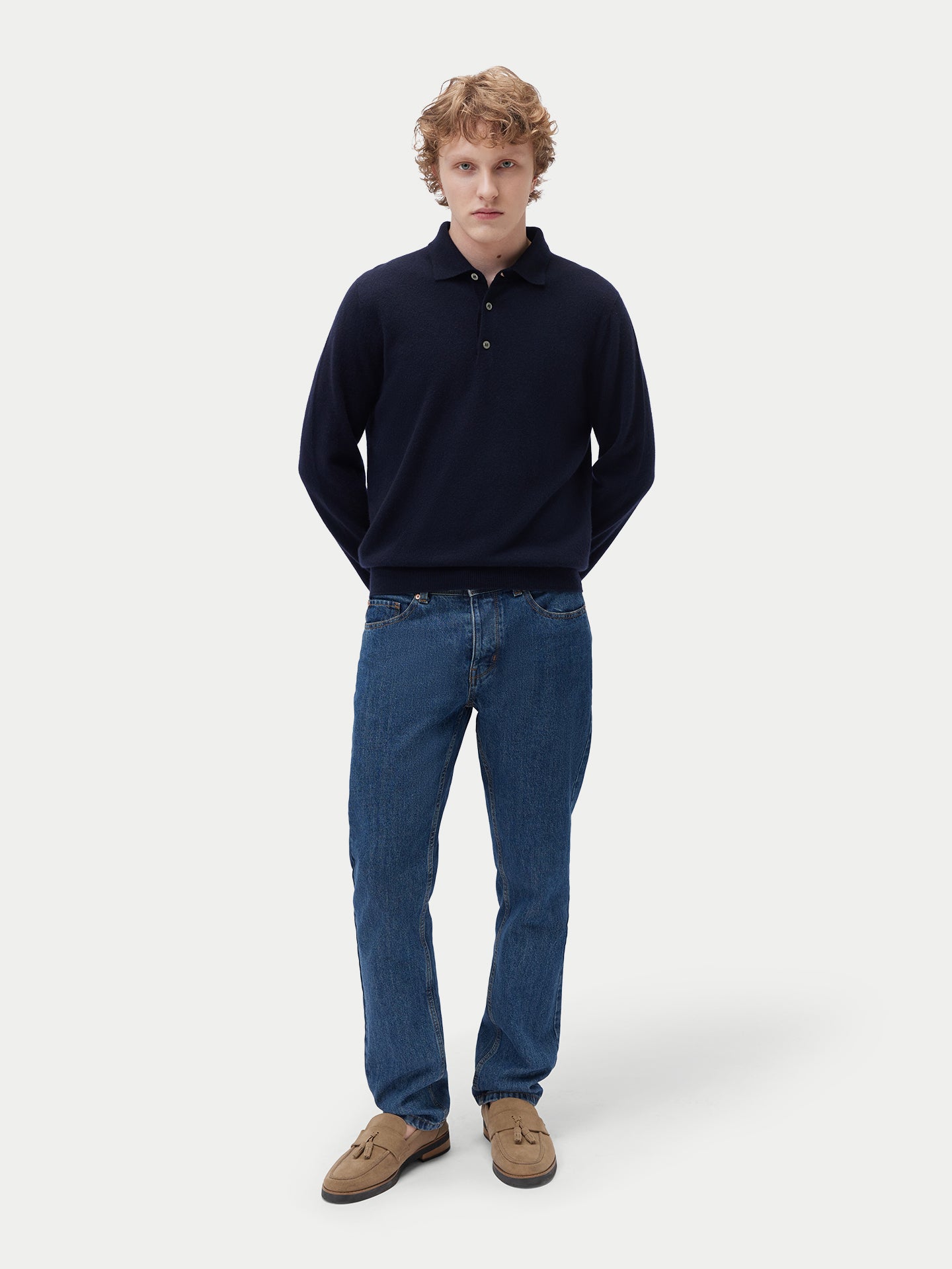 Men's Pure Cashmere Polo Sweater Navy Blazer | Gobi Cashmere