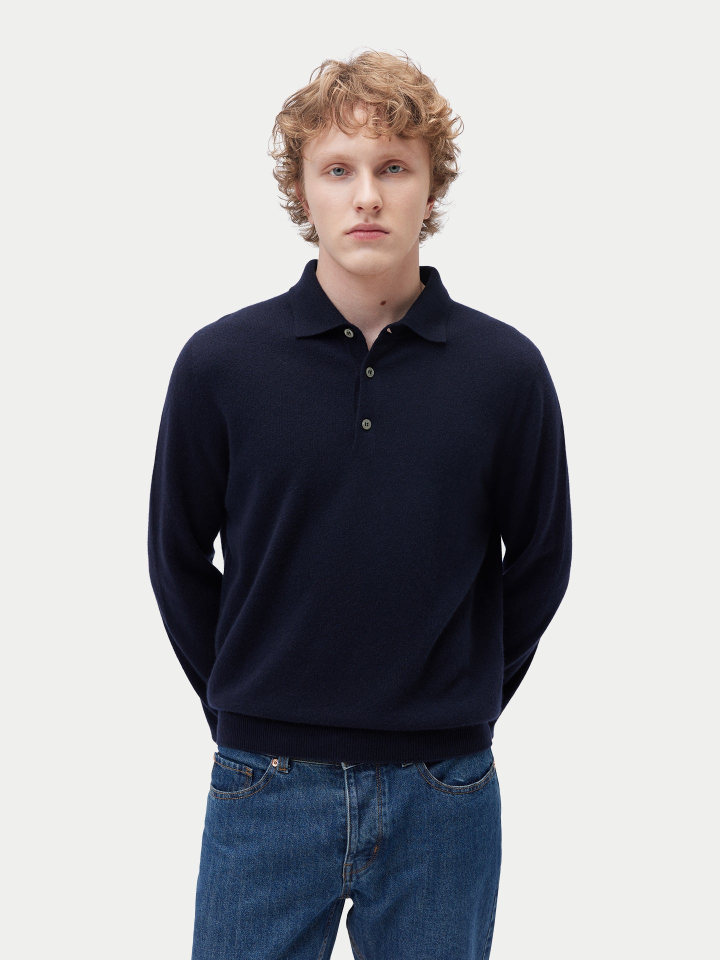 Men's Pure Cashmere Polo Sweater Navy Blazer | Gobi Cashmere