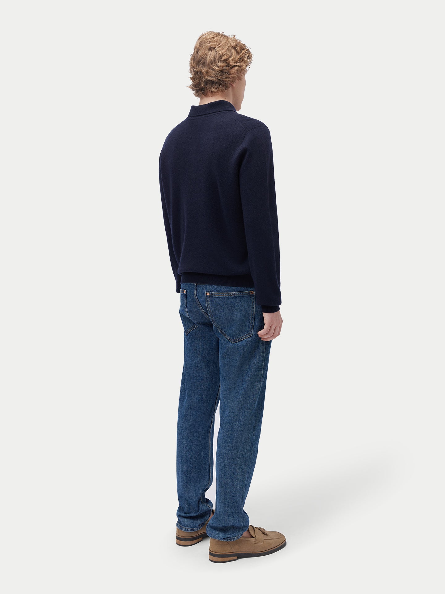 Men's Pure Cashmere Polo Sweater Navy Blazer | Gobi Cashmere