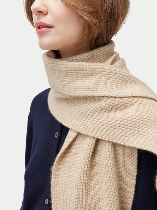 Unisex Organic Cashmere Fisherman Knit Scarf Beige - Gobi Cashmere