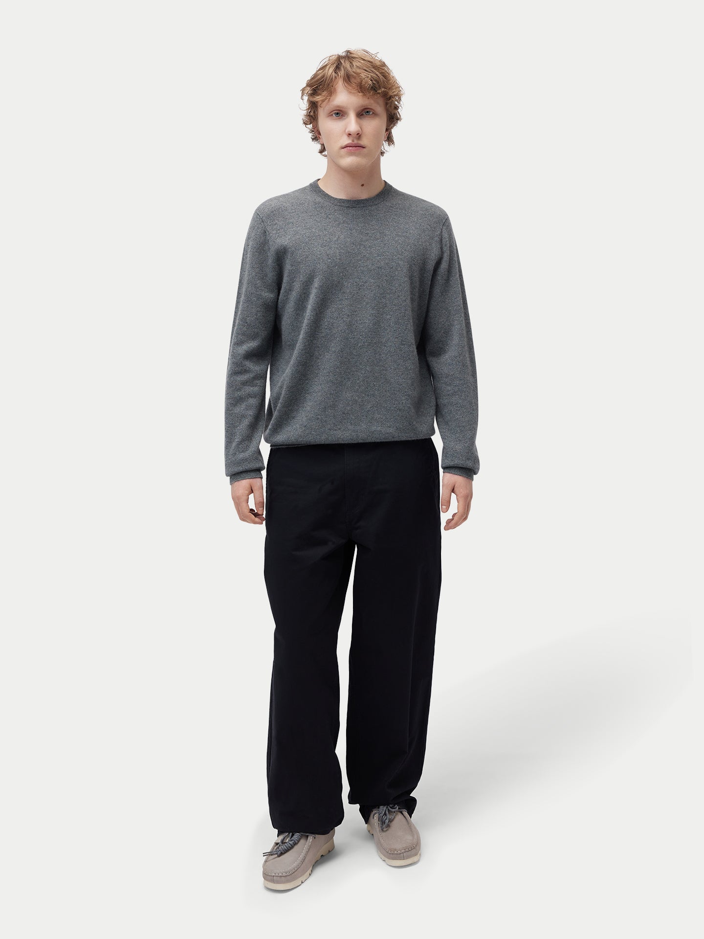 Men's Pure Cashmere Essential Crew Neck Sweater Steel Gray | Gobi Cashmere