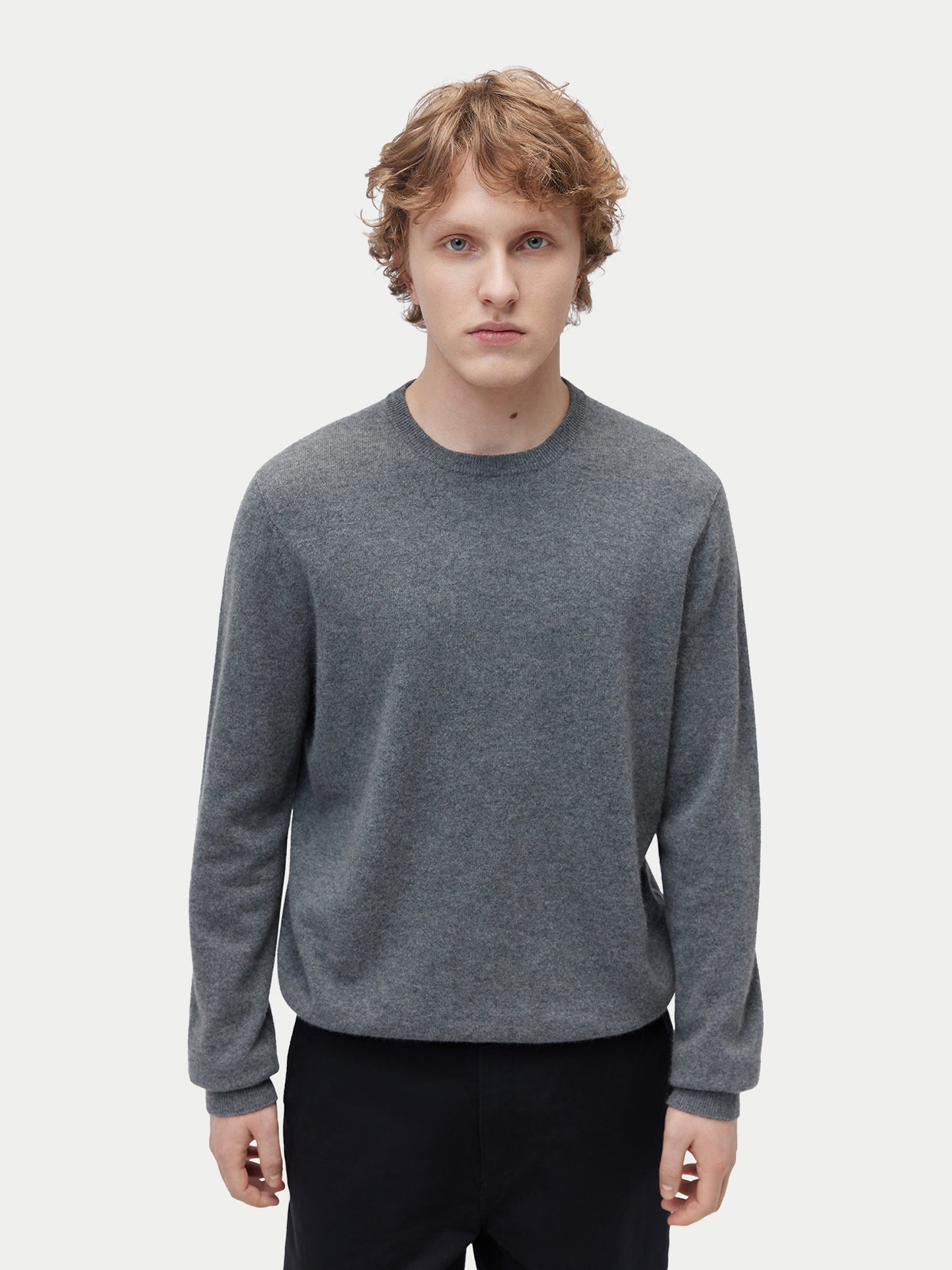 Men's Pure Cashmere Essential Crew Neck Sweater Steel Gray | Gobi Cashmere