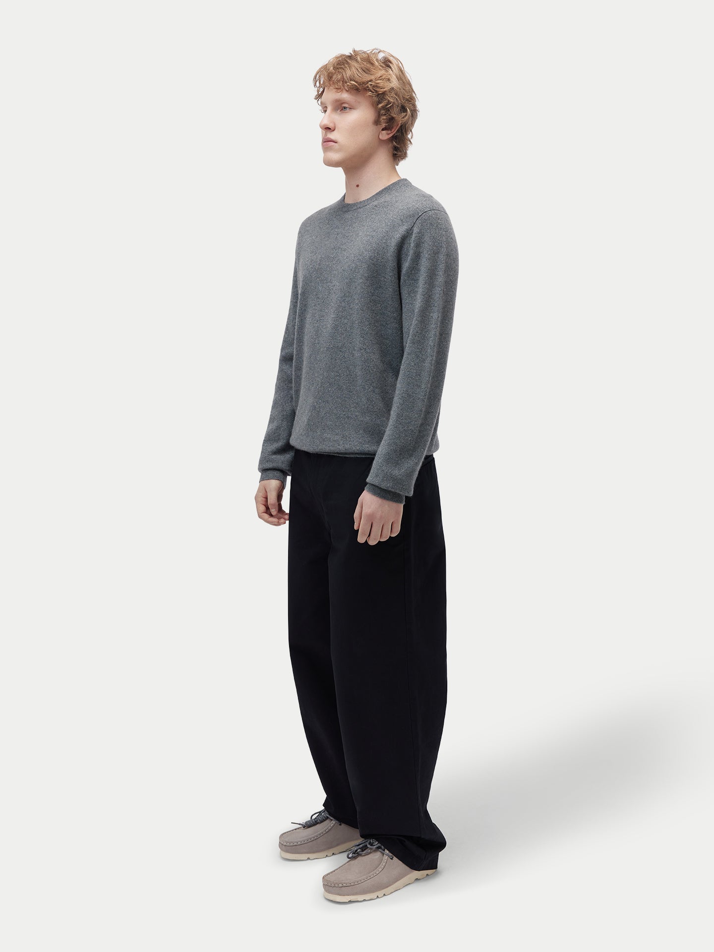 Men's Pure Cashmere Essential Crew Neck Sweater Steel Gray | Gobi Cashmere