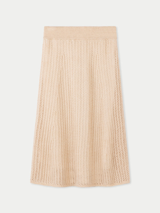 Women's Organic Ajour Knit Cashmere Skirt Beige - Gobi Cashmere