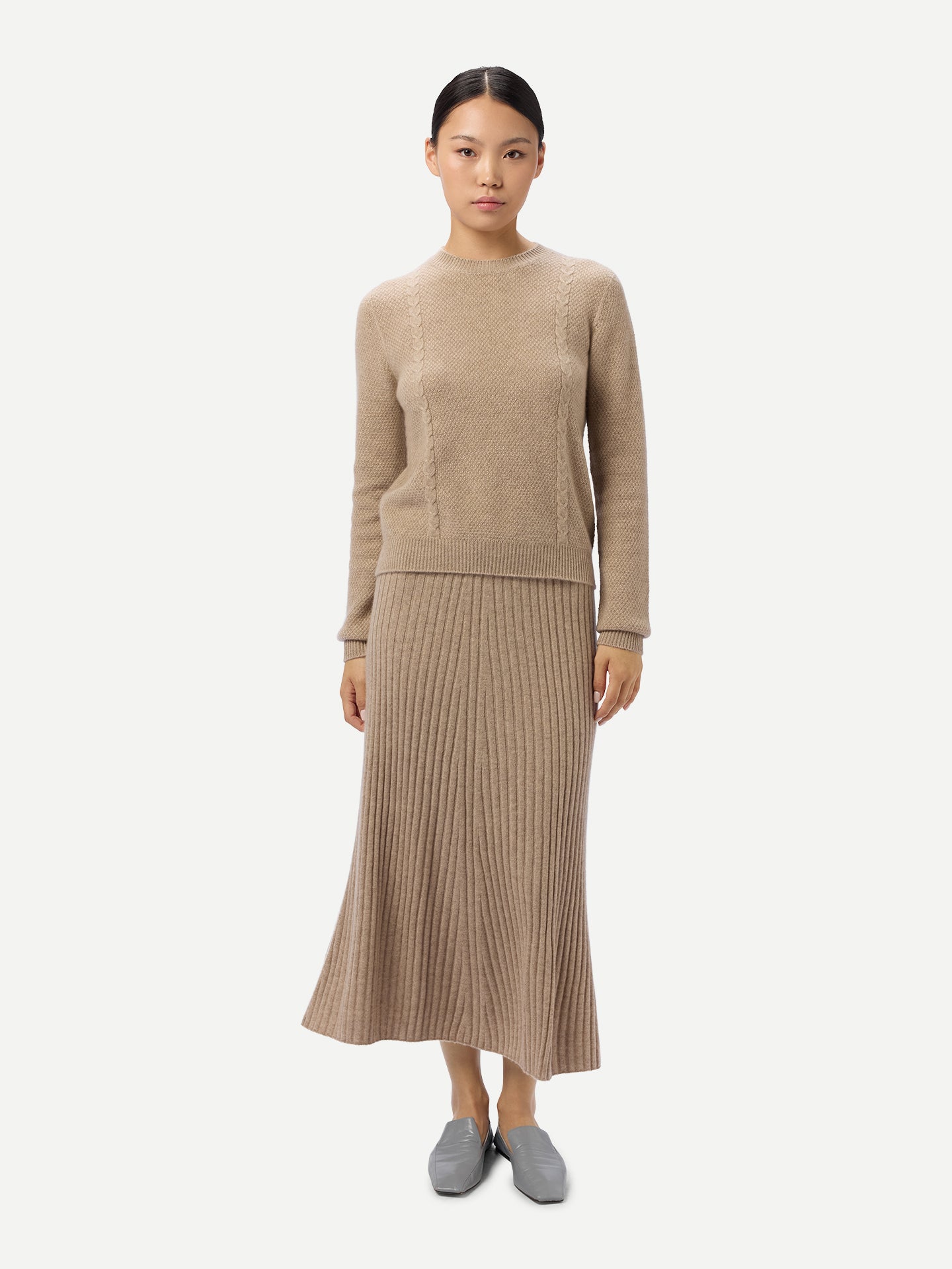 Organic Colour Calf-Length Cashmere Skirt