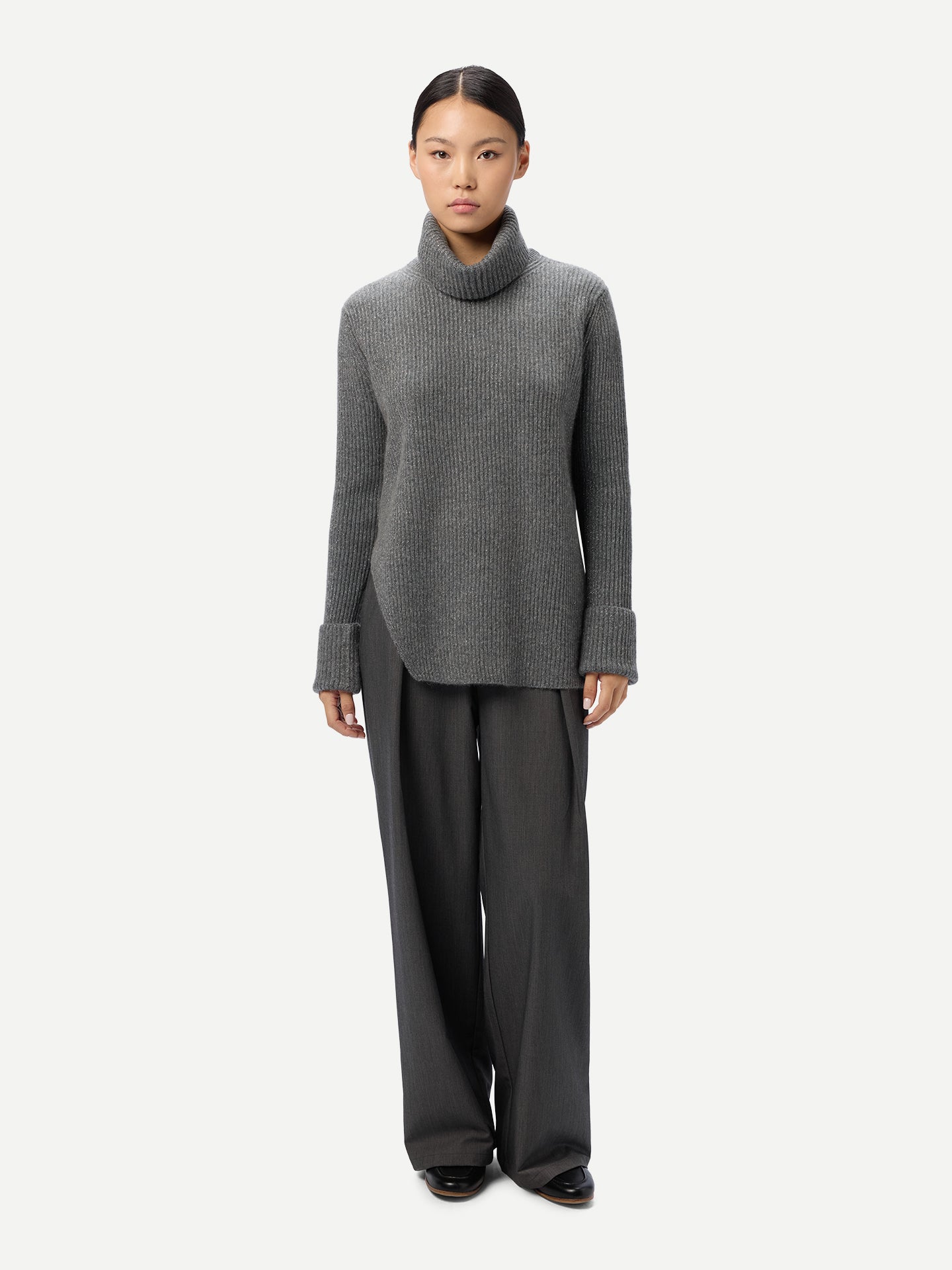 Cashmere Sweater with Detachable Collar Stone Gray - Gobi Cashmere