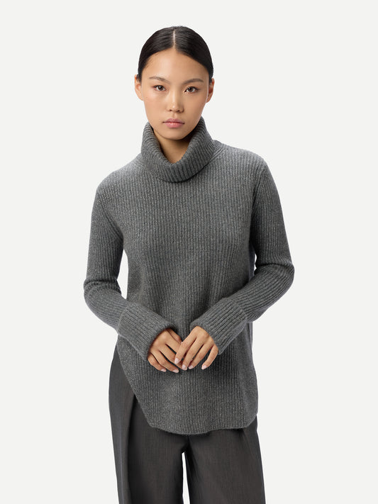 Cashmere Sweater with Detachable Collar Stone Gray - Gobi Cashmere