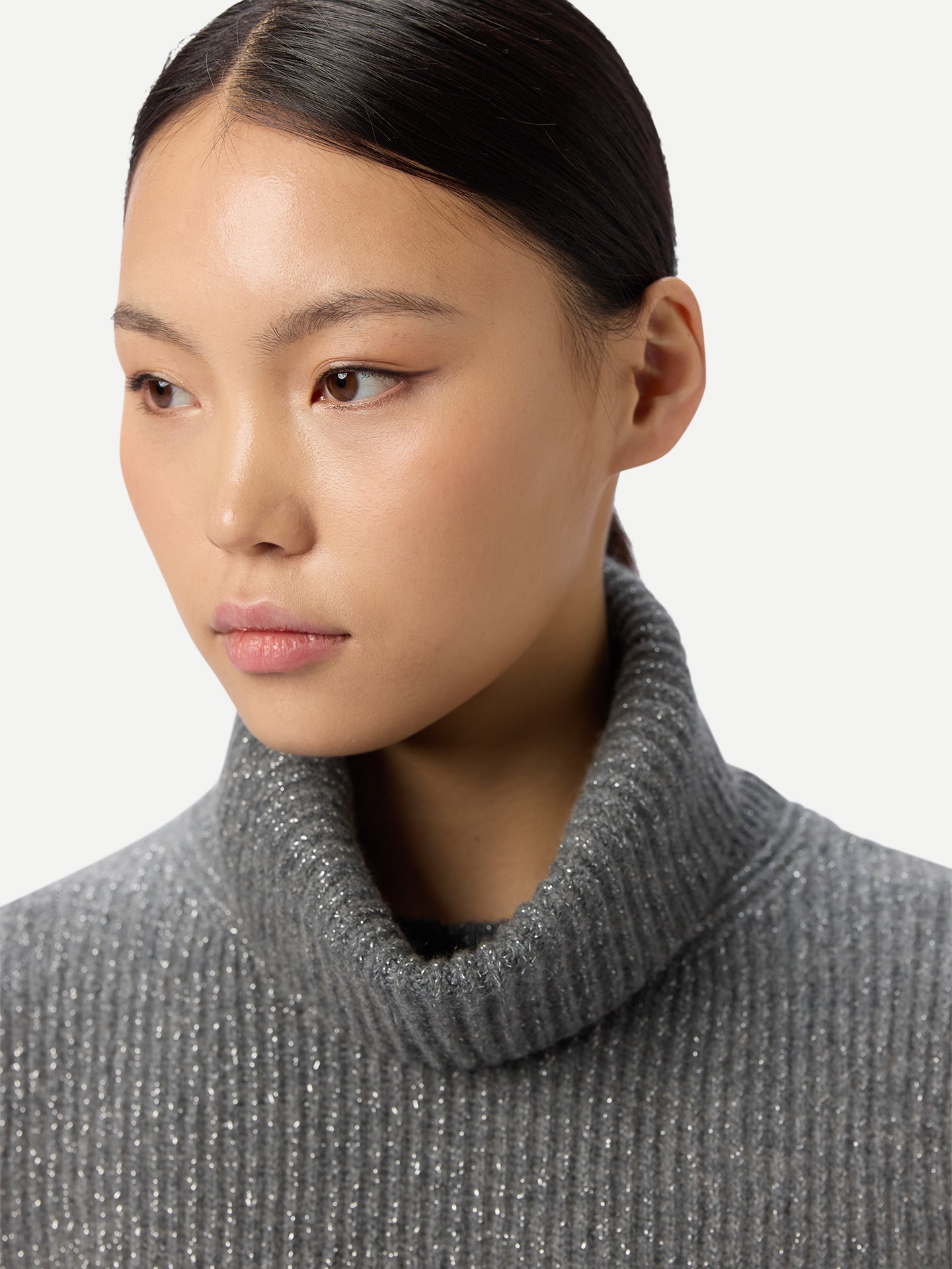 Cashmere Sweater with Detachable Collar Stone Gray - Gobi Cashmere